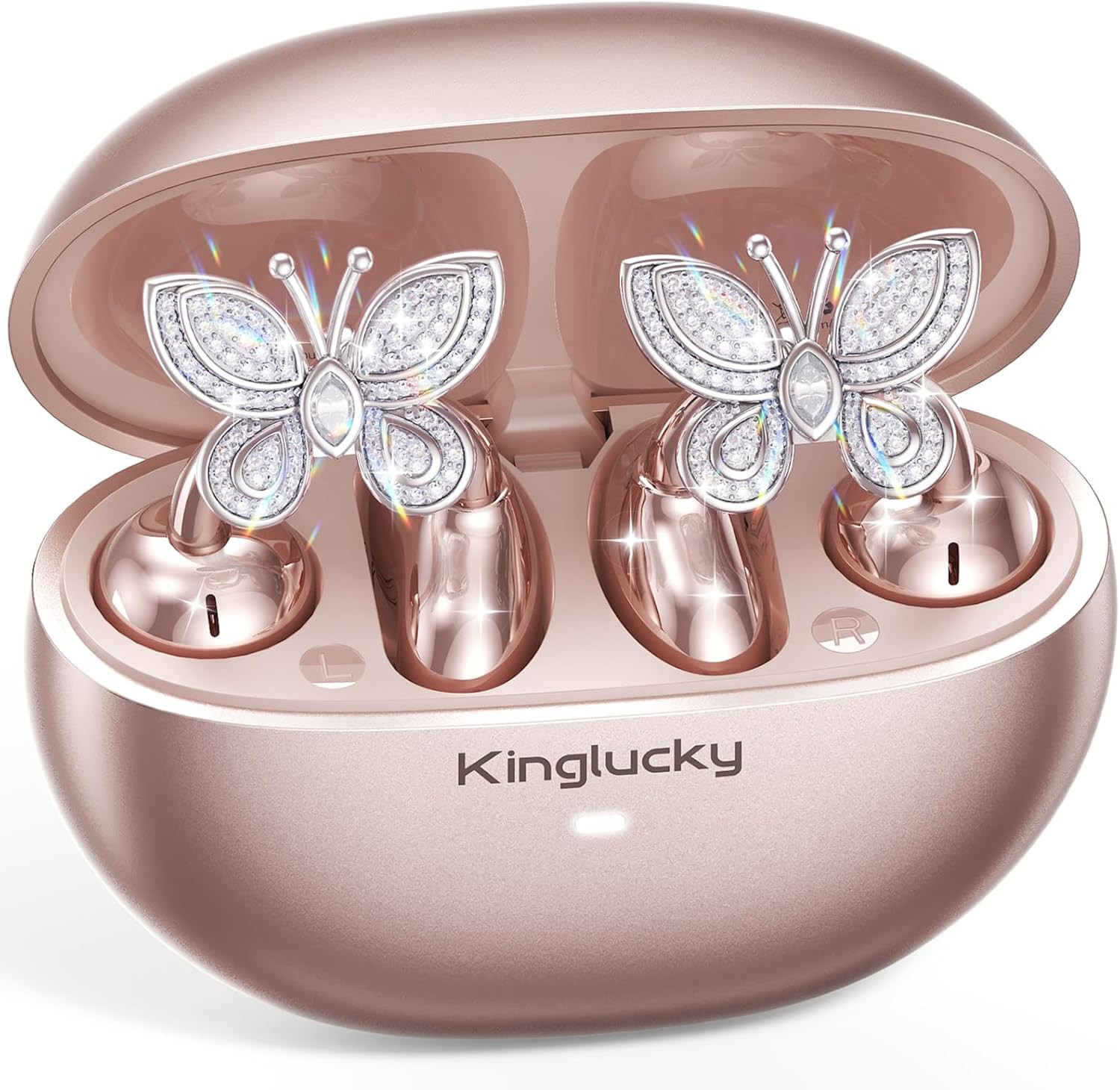 Clip-On Open Ear Earbuds with Detachable Butterfly Earrings, Bluetooth 6.0 Wirel