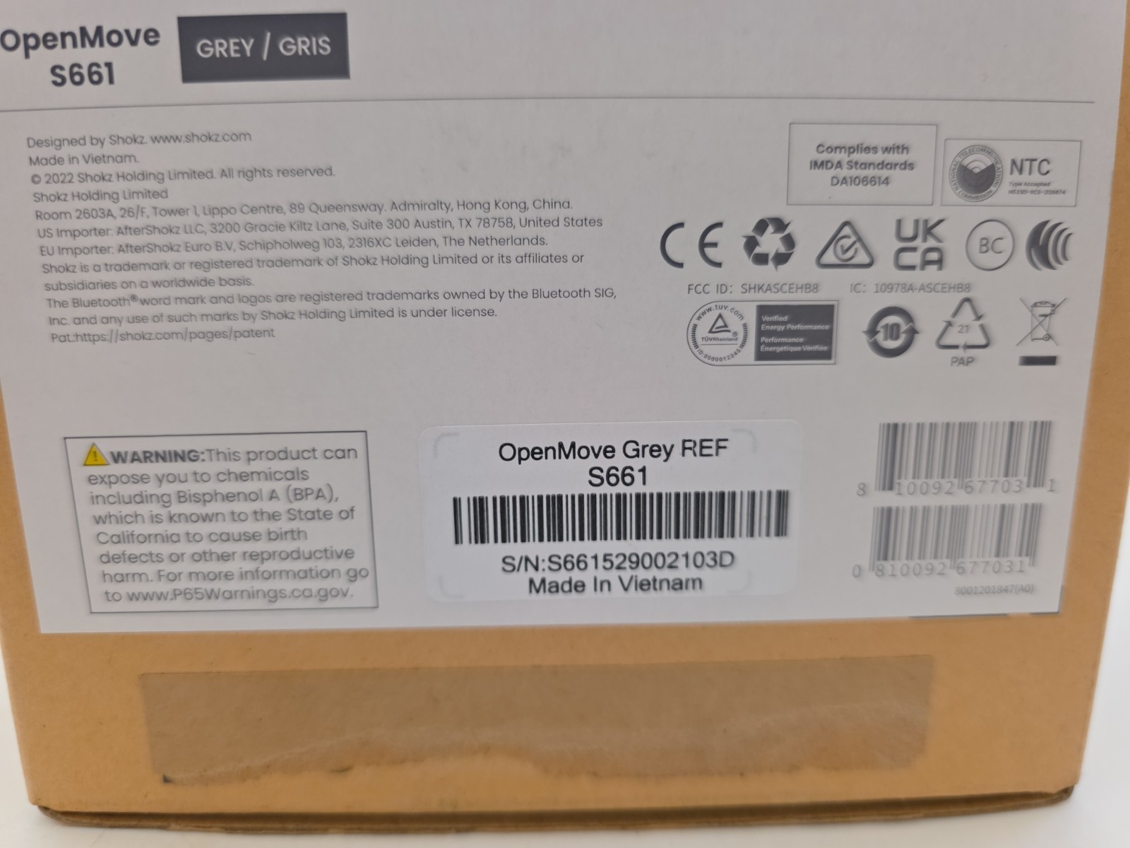 Shokz Open Move Bone Conduction Open Ear Sport Headphones Gray Open Box
