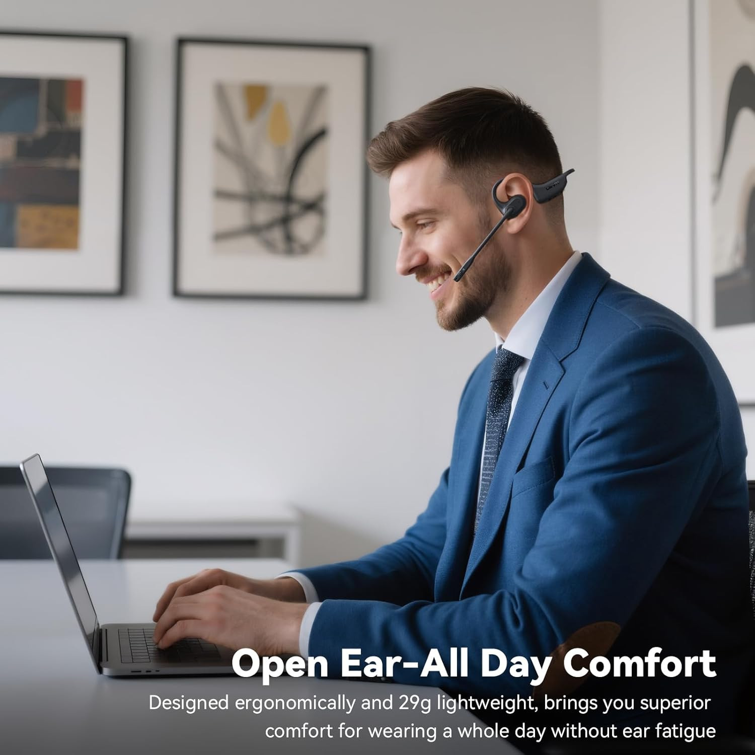 Open Ear Headphones with Mic, 29G Bluetooth Headset with Microphone, Bluetooth H