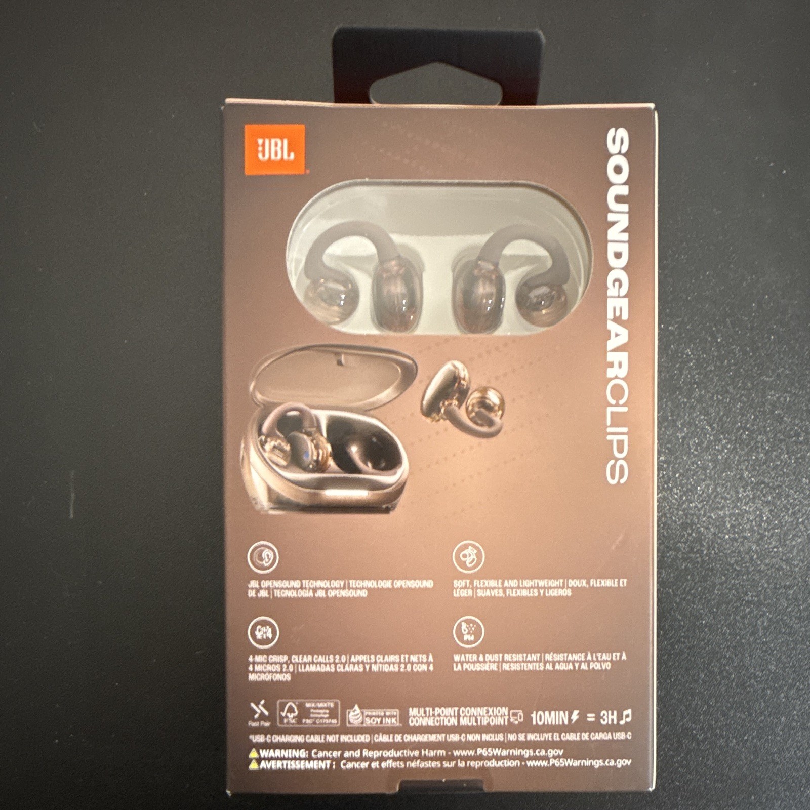 JBL Soundgear Clips Open-Ear Bluetooth True Wireless Earbuds Brown w/ Mic IP54
