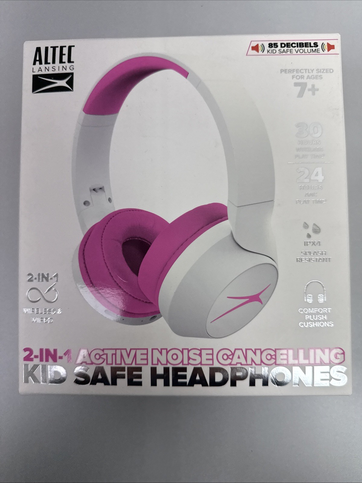 Altec Lansing 2-In-1 Active Noise Canceling Kid Safe Headphones Pink