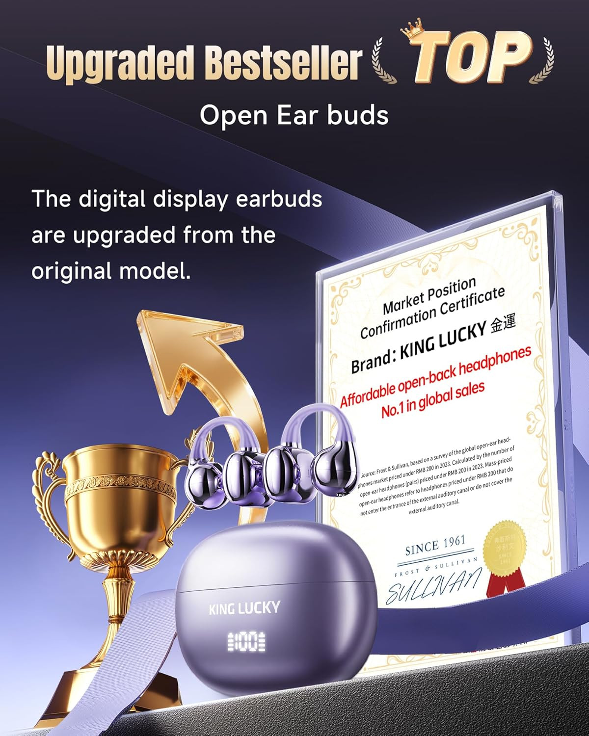 King Lucky Clip-On Earbuds Gen 3, Open-Ear Wireless Bluetooth 6.0 Headphones wit