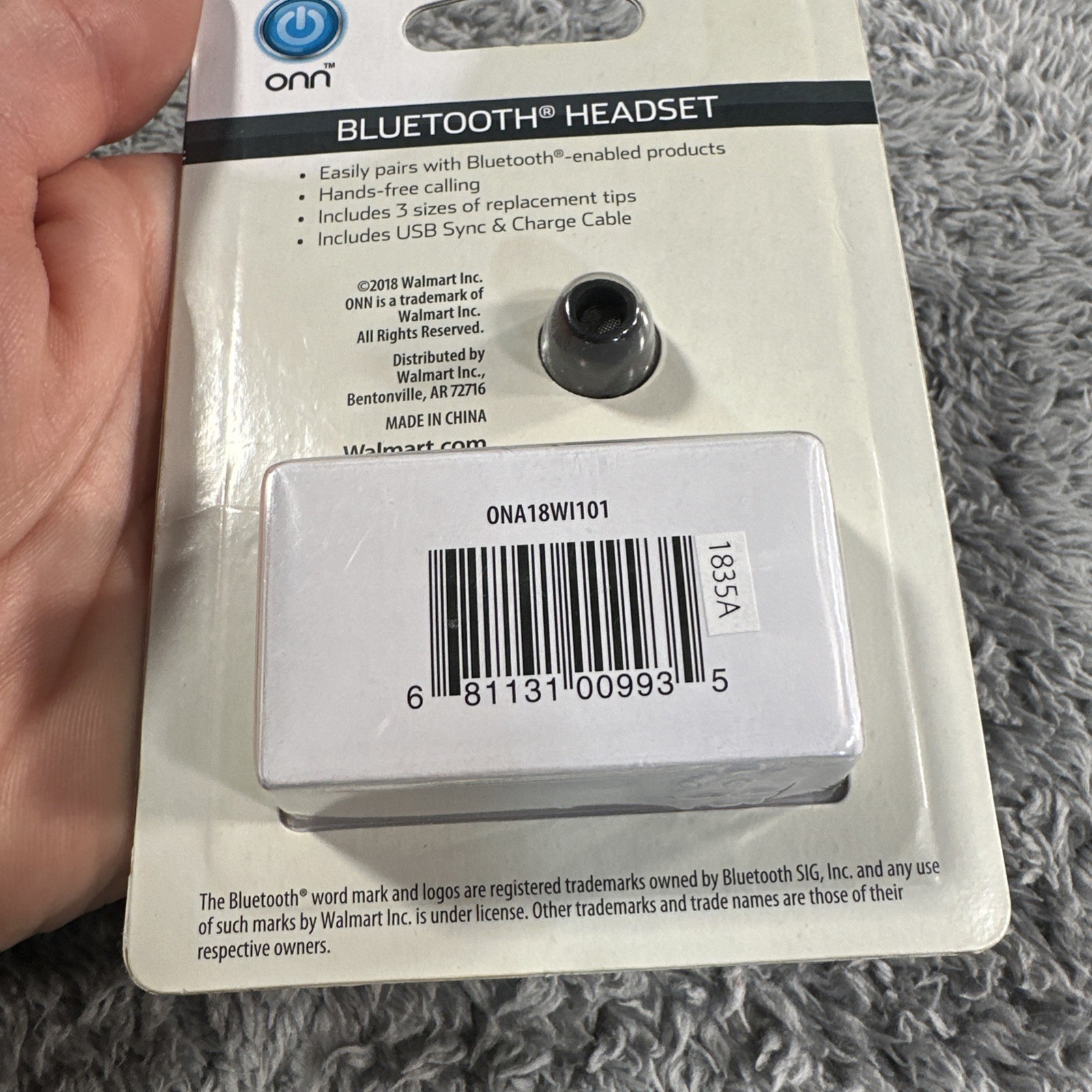 Onn Bluetooth Headset Black New In Package Hands Free Calling Phone