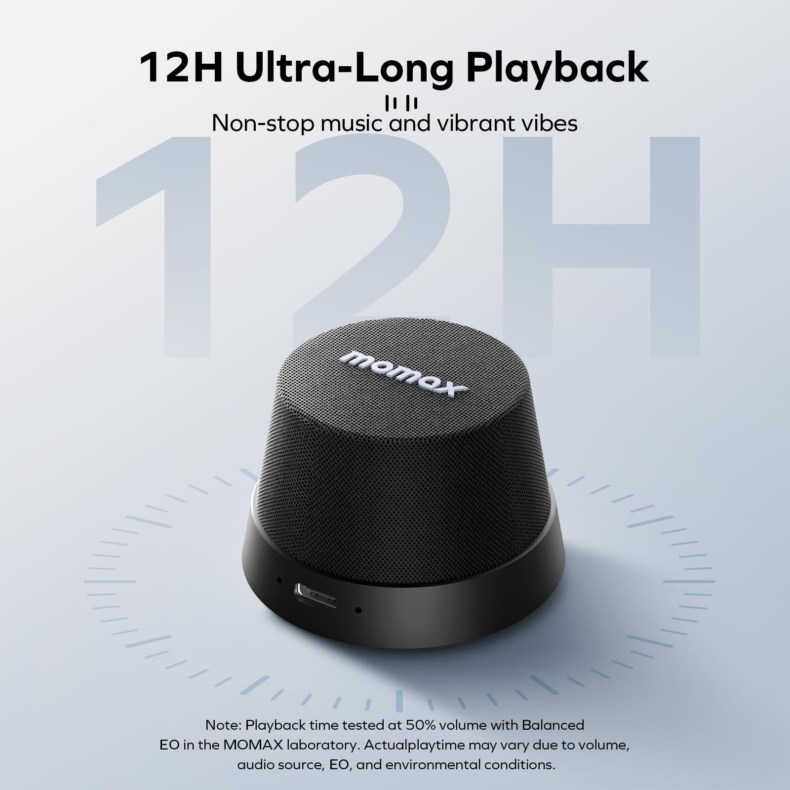 MOMAX Magnetic Mini Bluetooth Speaker, IPX6 Waterproof, 12H 1-Pack, Black
