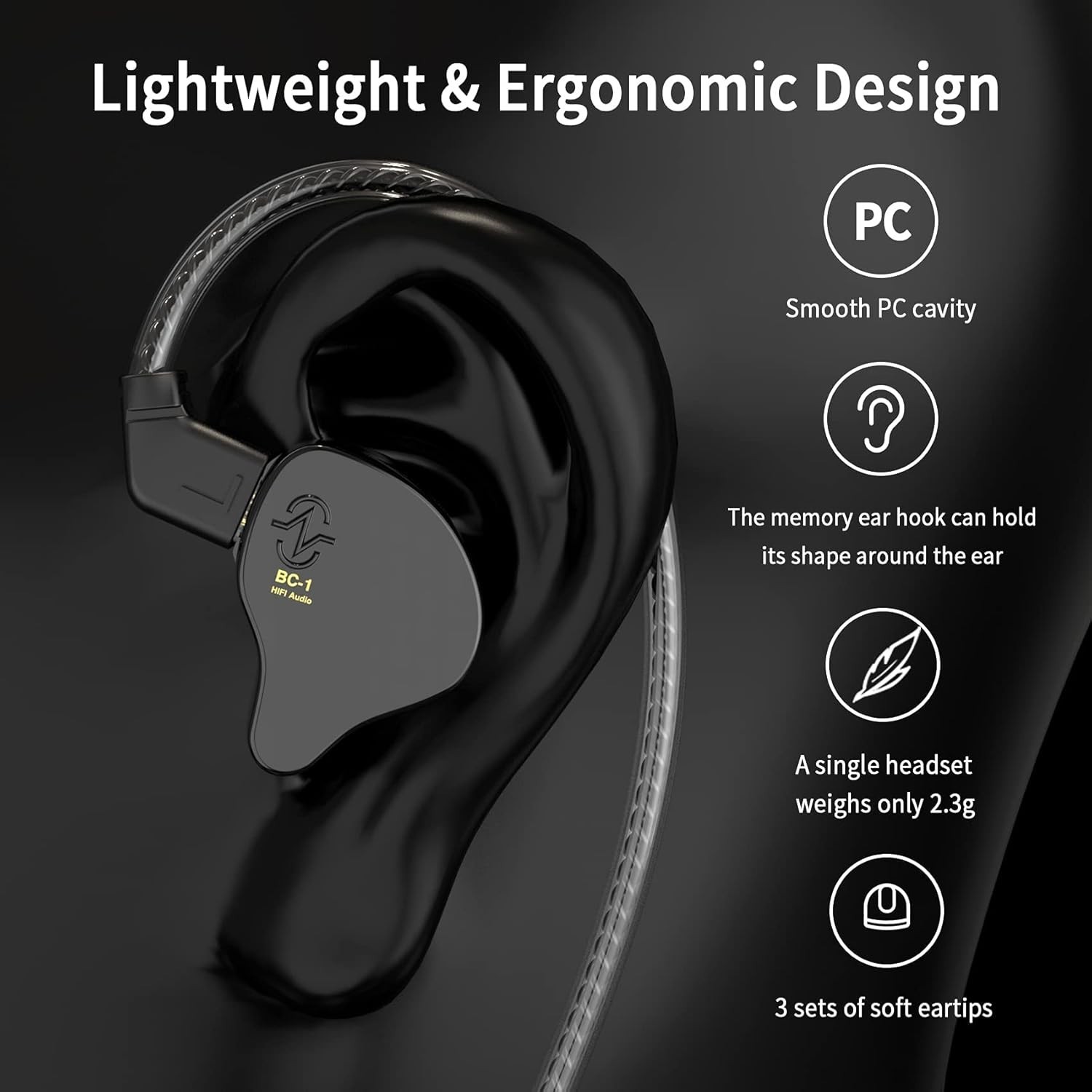 Comfortable CCZ Melody Clear Black Earbuds: Perfect for On-Stage and Studio Use