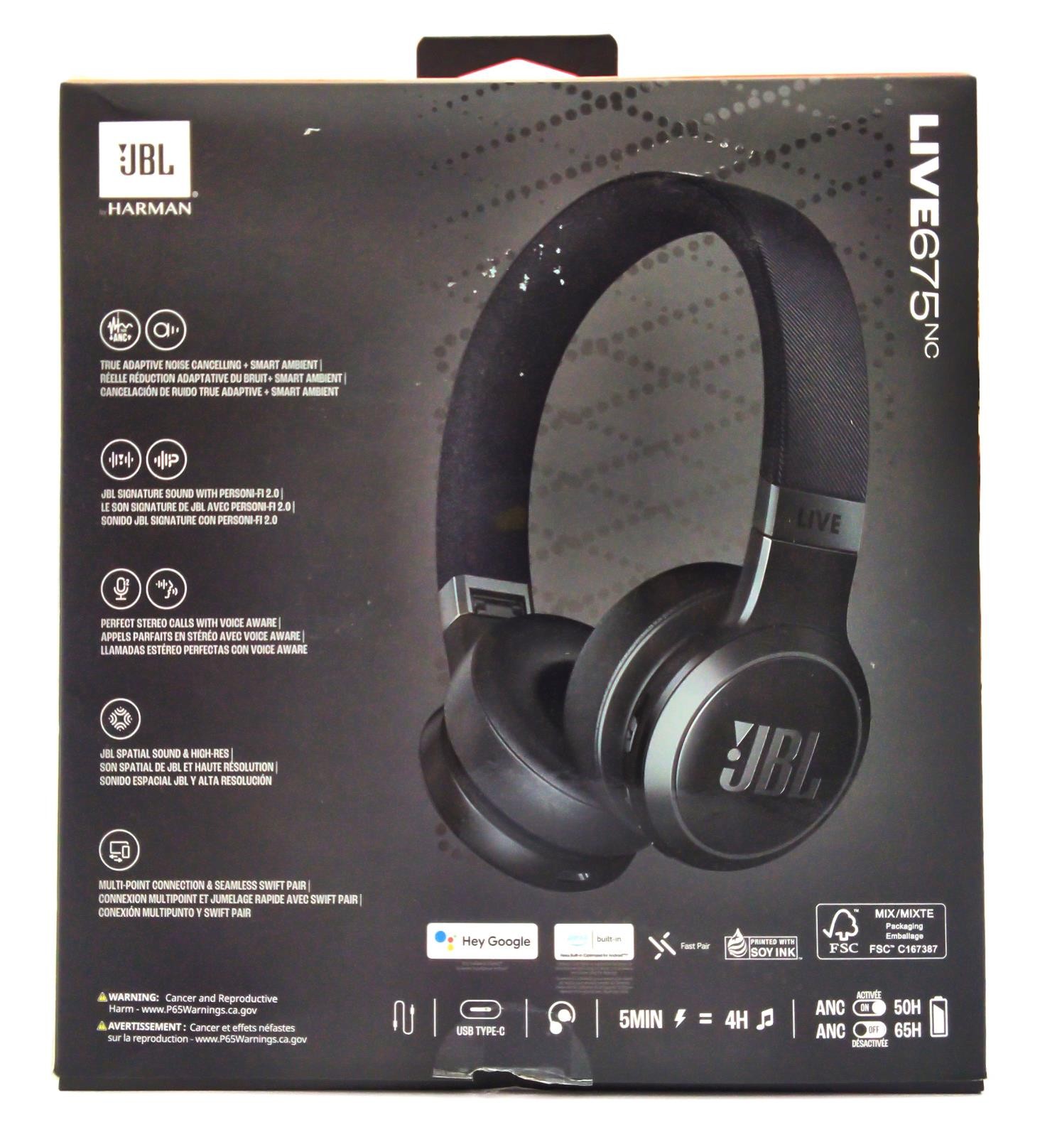 JBL Live675NC Wireless Headphones True Adaptive Noise Cancelling By Harman 65H