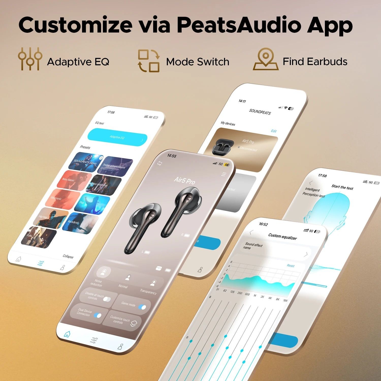 SoundPEATS Air5 Pro Wireless Earbuds ANC Bluetooth 5.4 aptX LDAC Hi-Res Audio