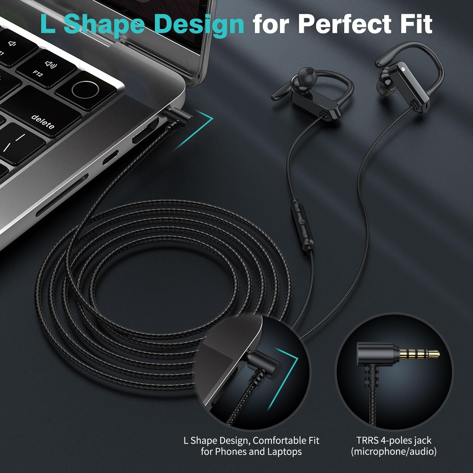 5.9FT Long Cord Wired Earbuds for Chromebook Laptop, 3.5mm Jack Plug Over Ear…