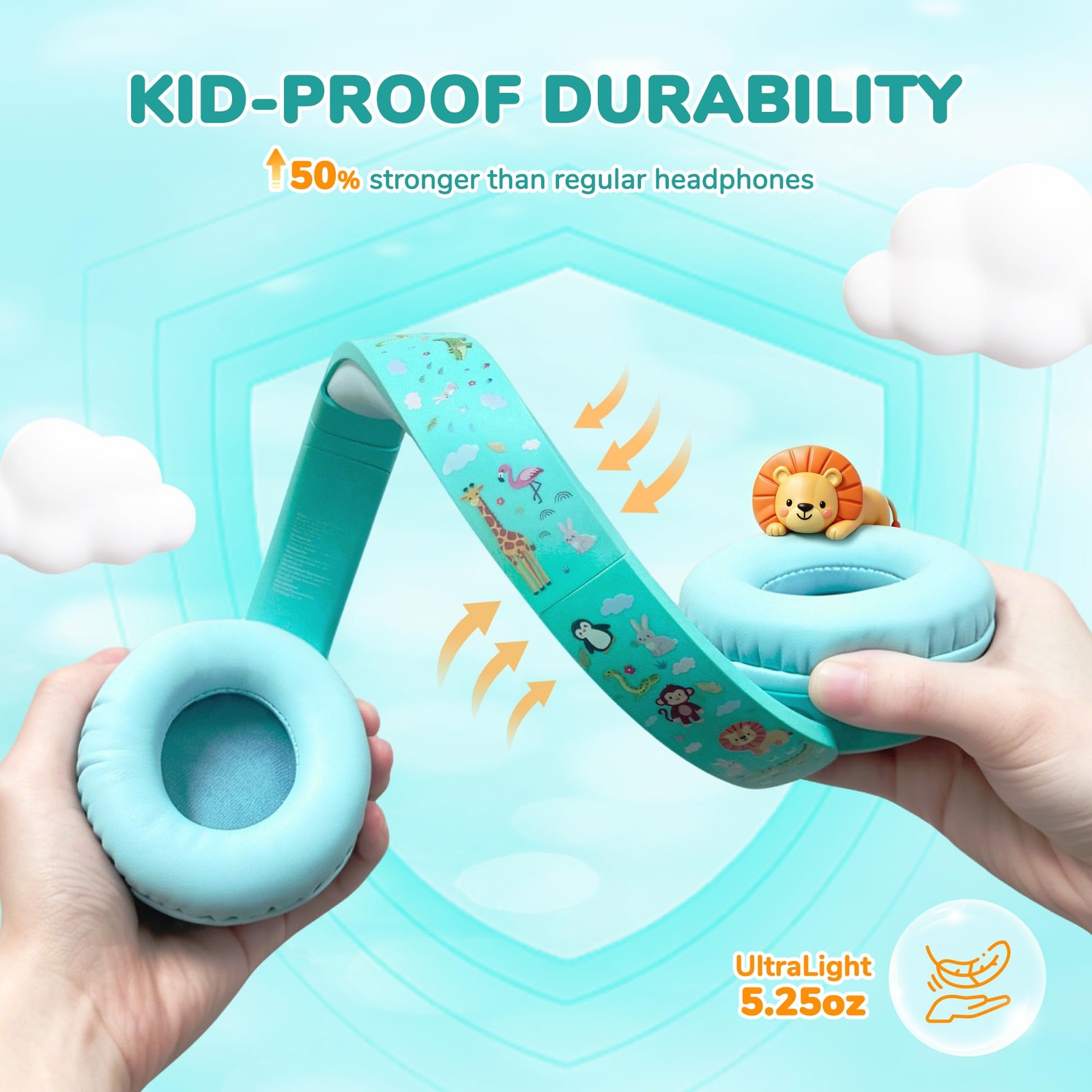 iClever BTH22 Green Kids Headphones: 60H Play, Safe Vol, BT 5.4, USB-C, AUX
