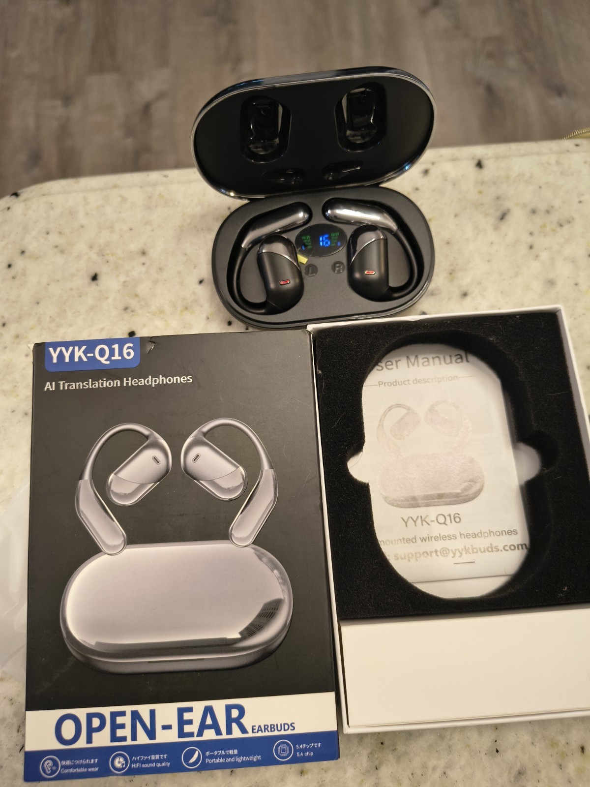 YYK YYK-Q16 Open-Ear Bluetooth Wireless Ear-Hook Earbuds w/ Charging Case