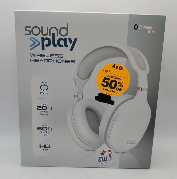 Tzumi Soundplay Wireless Over Ear Headphones HD Stereo Sound Foldable READ White