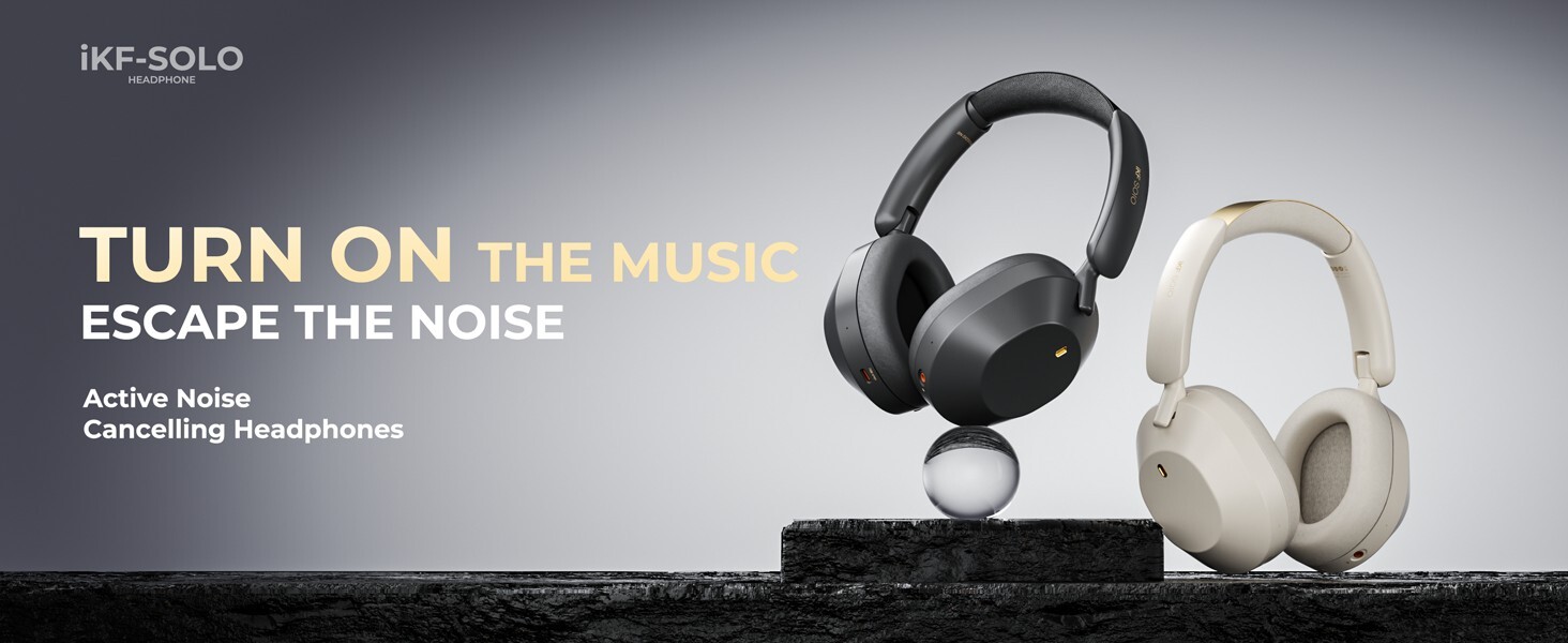 iKF-Solo Wireless Headphones Bluetooth 5.3 Active Noise Cancelling Smart App Con