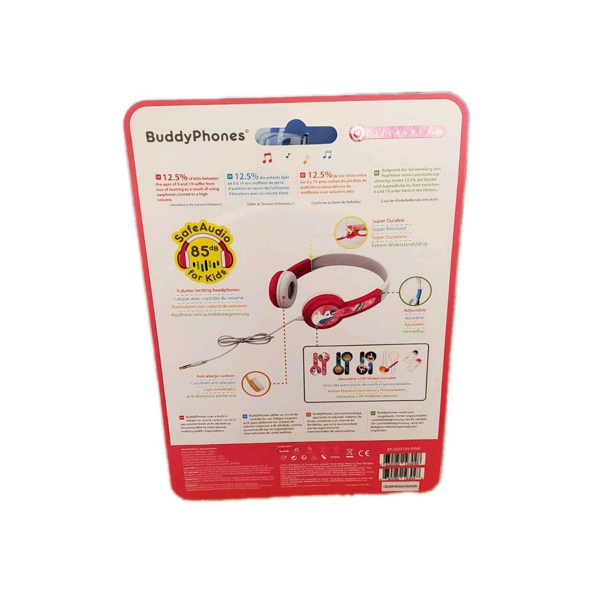 BuddyPhones 85db Safe Audio for Kids (Pink)