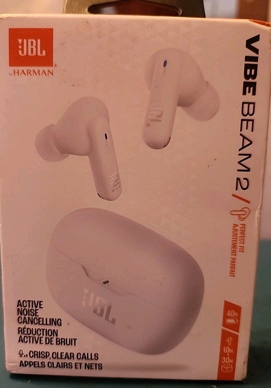 JBL Vibe Beam True Wireless In-Ear Headphones – White (JBLVBEAMWHTAM)