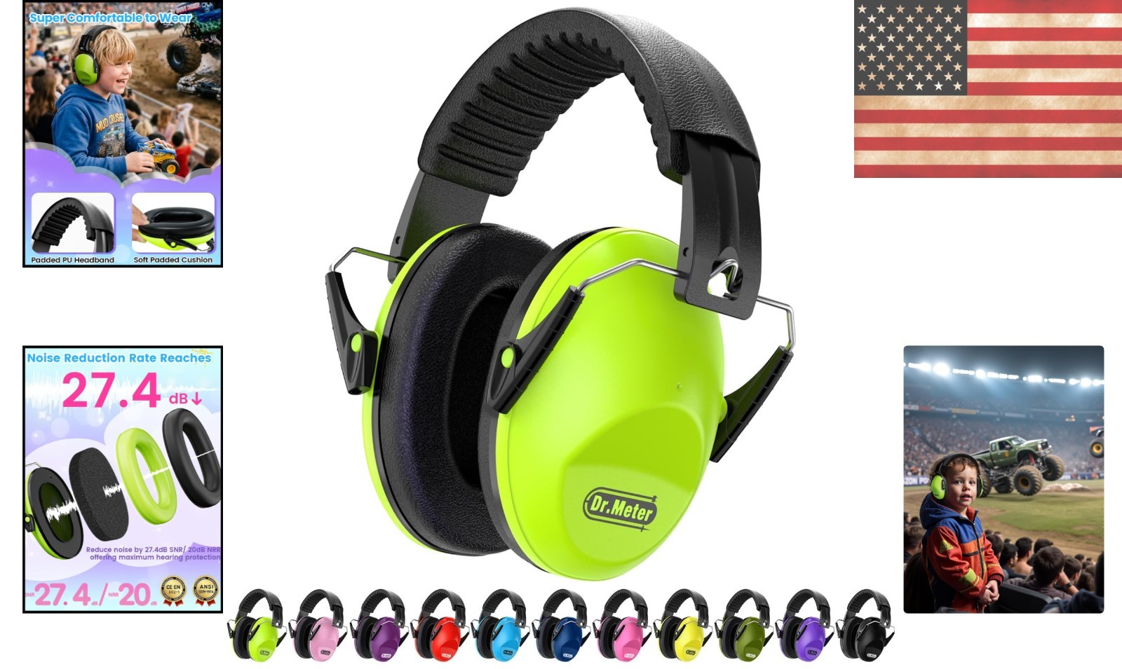 EM100 Noise Cancelling Ear Muffs for Kids & Adults – 27.4 dB Hearing Protection