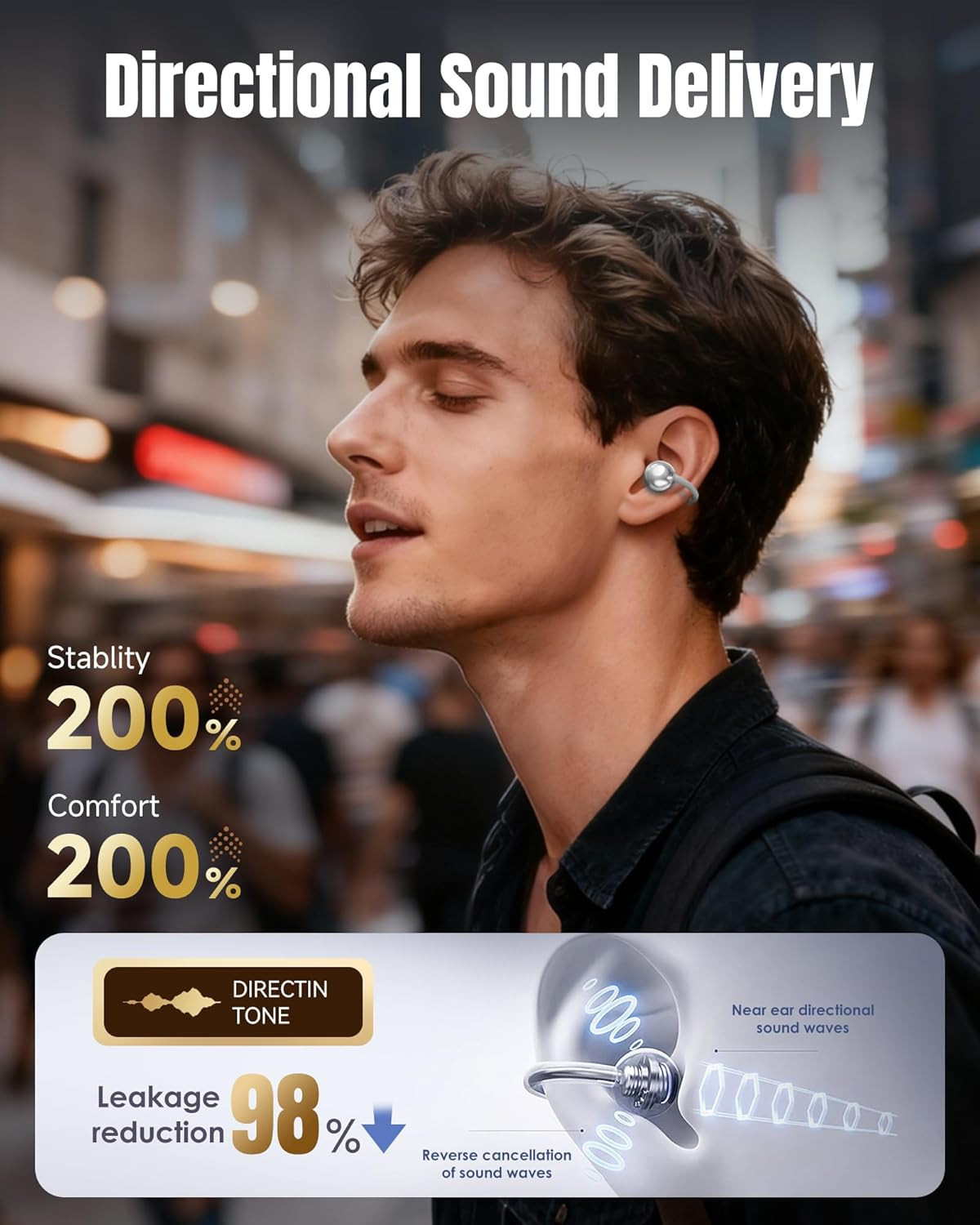 Next-Gen Clip on Earbuds Open Ear Wireless Bluetooth 6.0 Headphones with Mic,50H