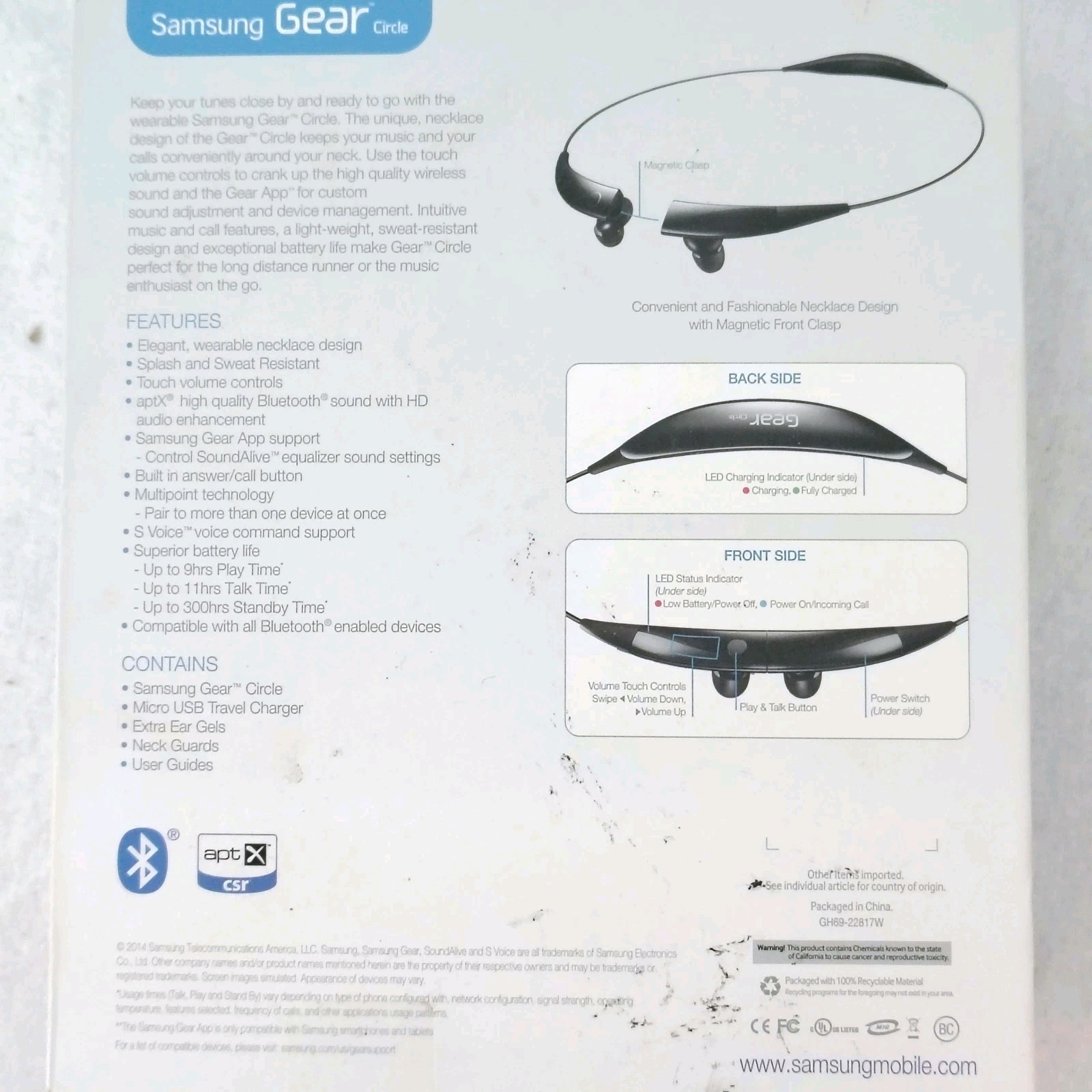 Samsung Gear Circle Wireless Headphones Necklace Black Bluetooth SM-R130 Workout