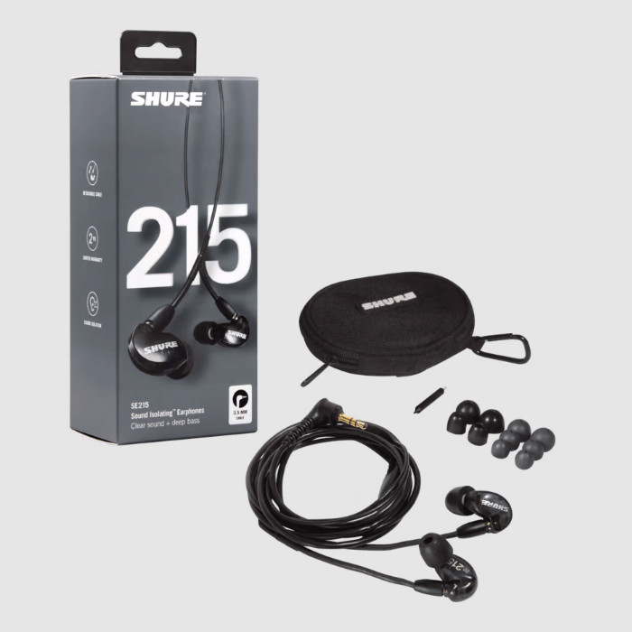 Shure SE215 Pro Sound Isolating In-Ear Monitors w/ Standard 64″ Cable – Black