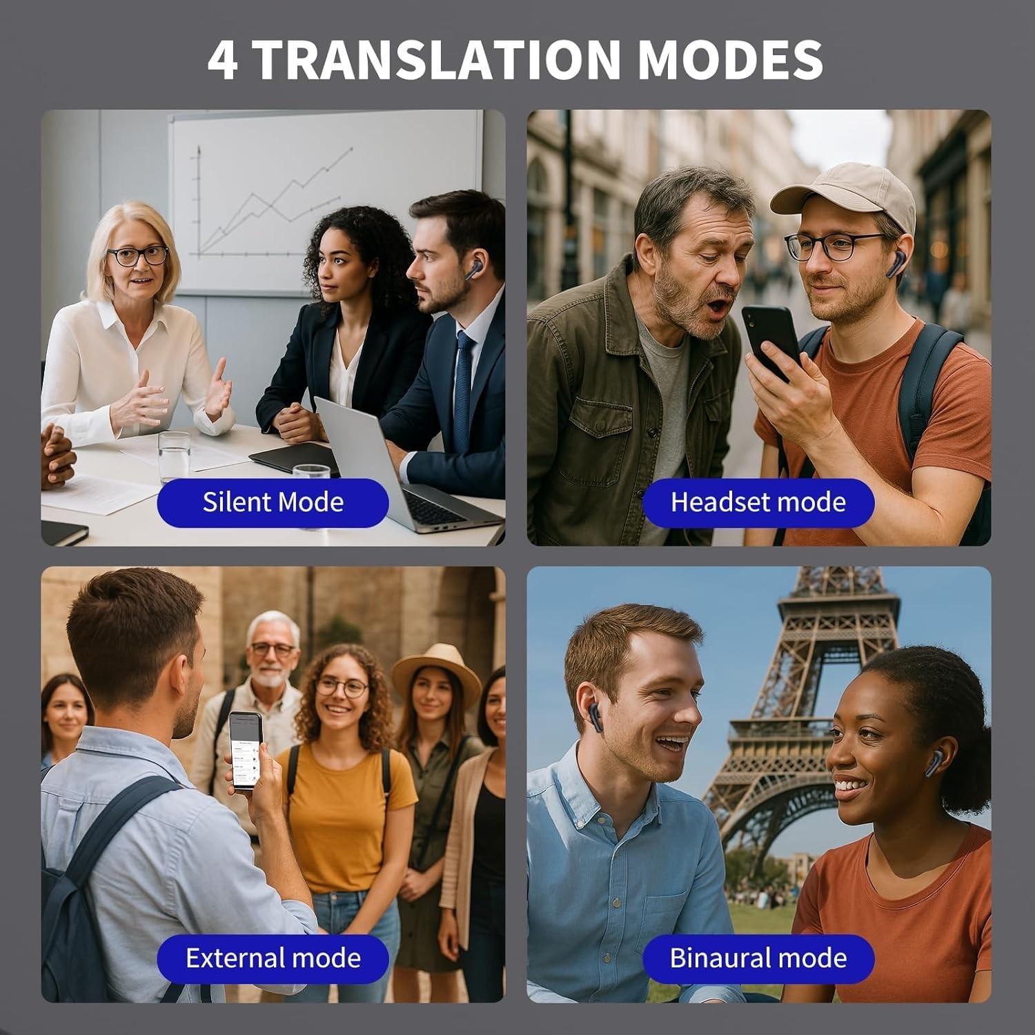 AI Translation Earbuds with Display Real Time Translation via App, 144 Languages