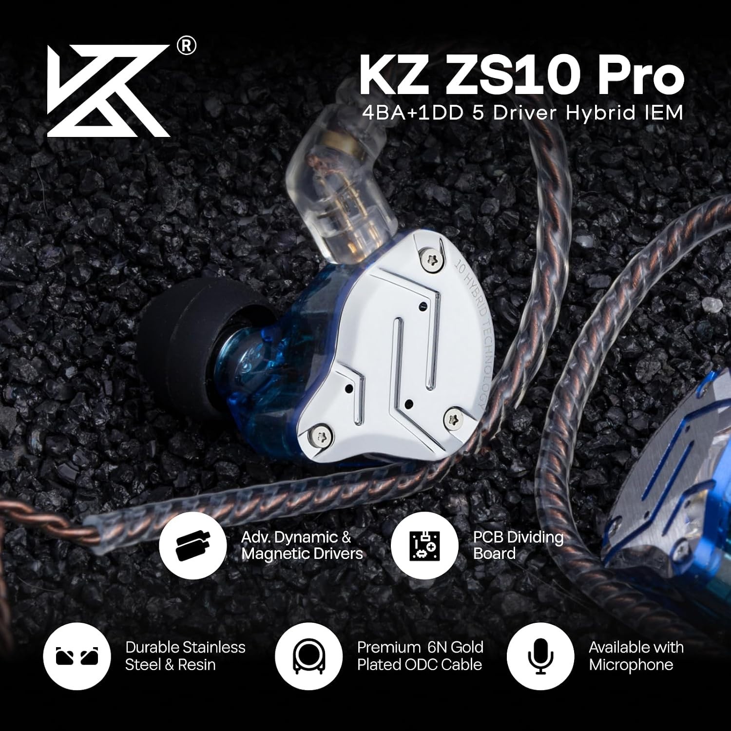 KZ ZS10 Pro, 4BA+1DD 5 Driver in Ear Monitor, HiFi
