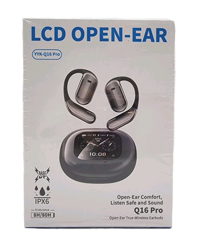 LCD Open-Ear Comfort YYK-Q16 Pro True Wireless Earbuds, Black