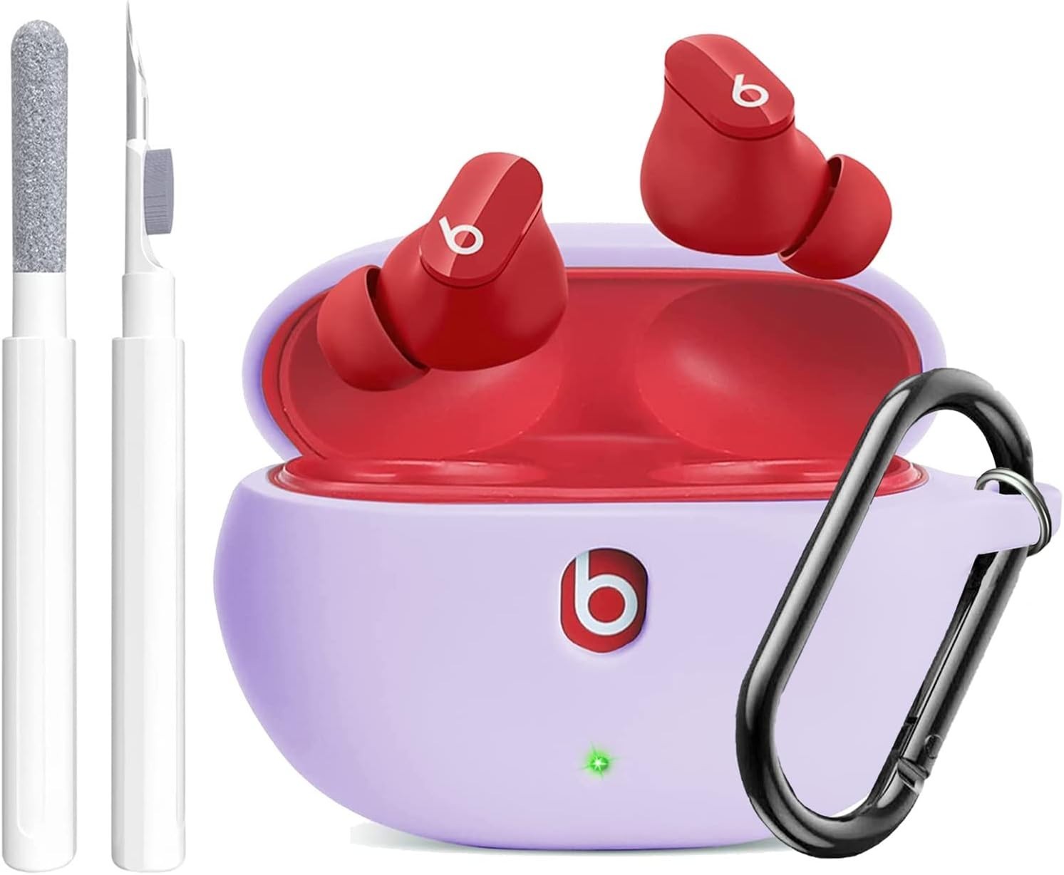 Purple Silicone Case for Beats Studio Buds 2021/2023 + Cleaning Kit Keychain