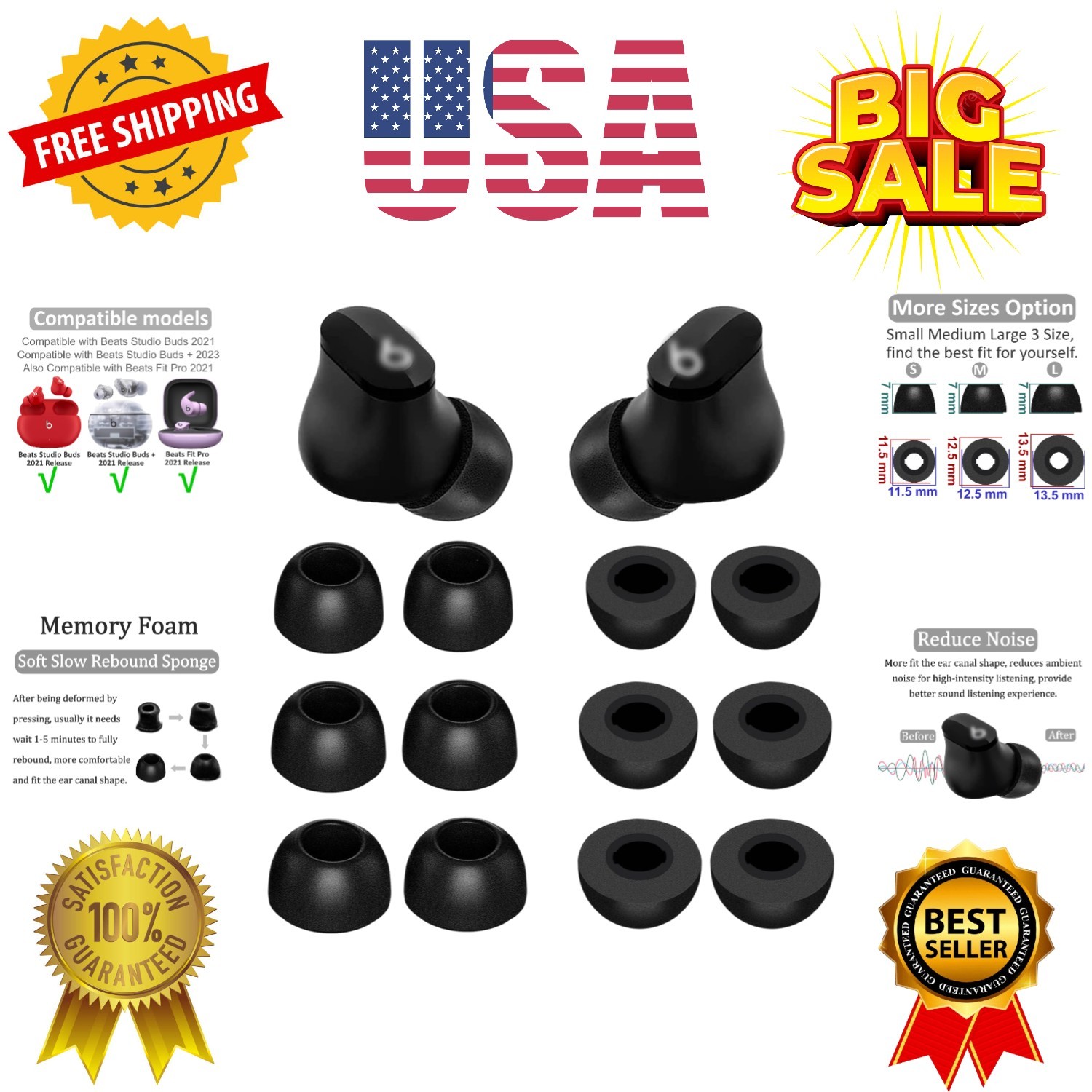 Replacement Memory Foam Compatible with Beats Solo Buds/Fit Pro/Studio Buds +…