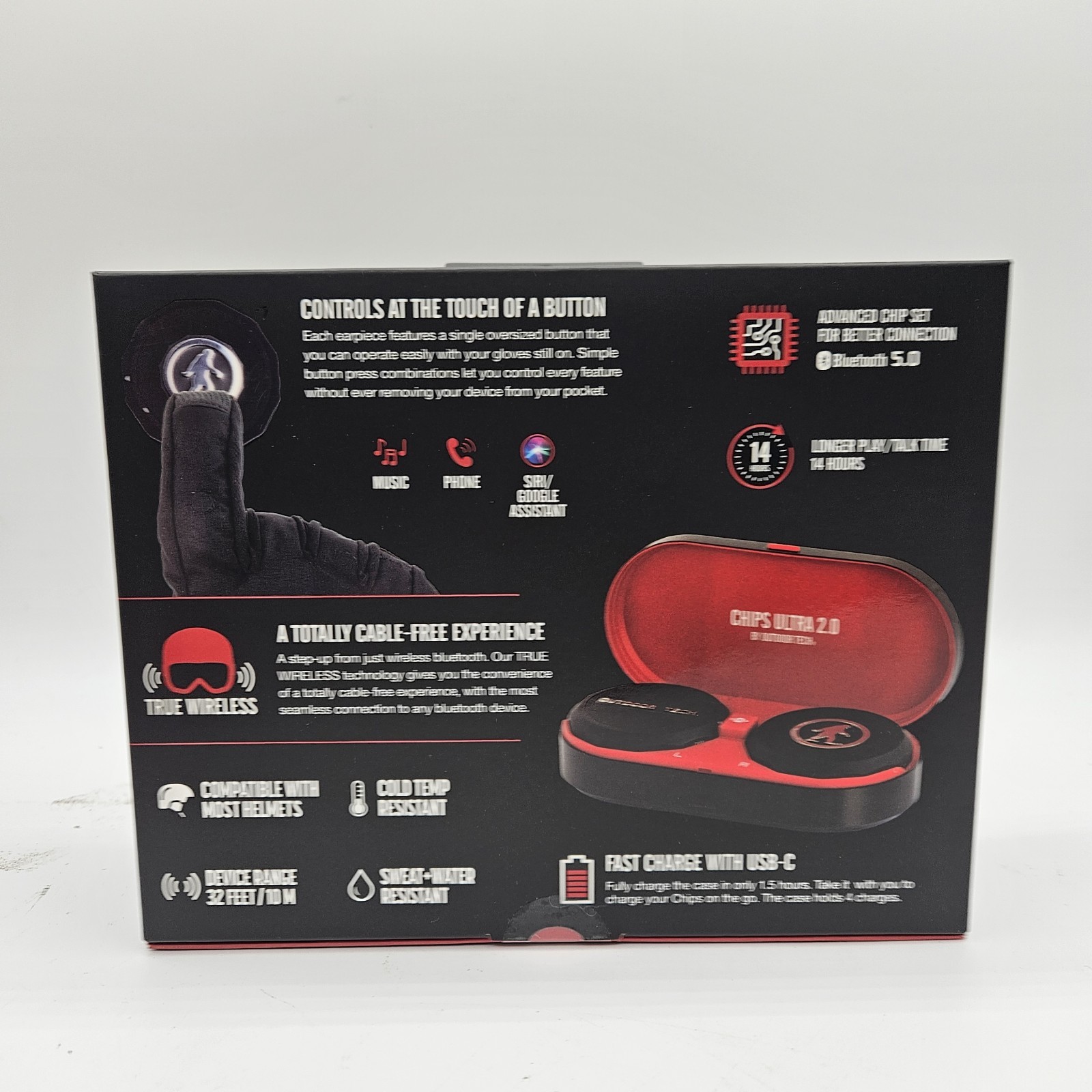 Outdoor Tech Chips Ultra 2.0 True Wireless Snow Audio Helmet Black Brand New