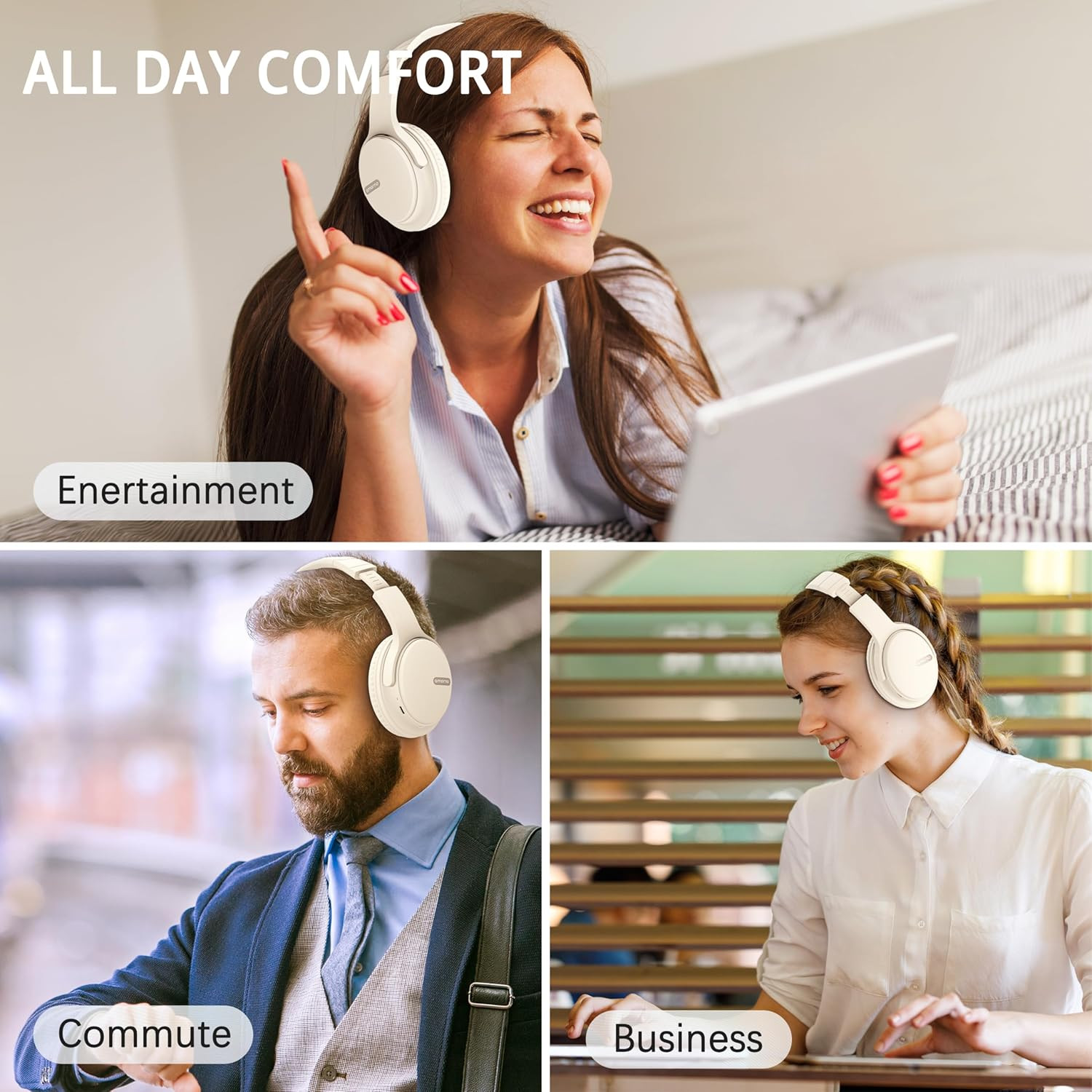 Audífonos Bluetooth diadema, 68h, plegables, blancos, con micrófono
