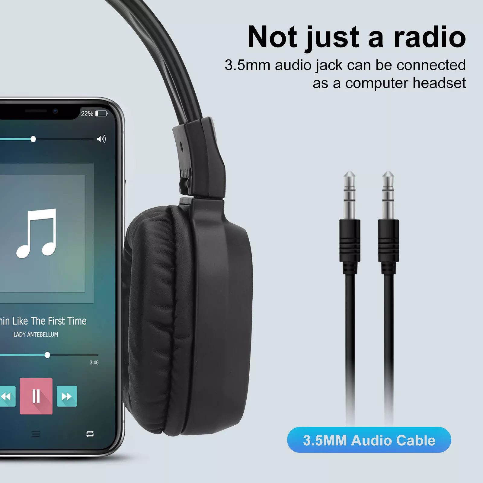 Foldable Receiver Over-Ear Headphone Supports FM (No AM) transistor radio