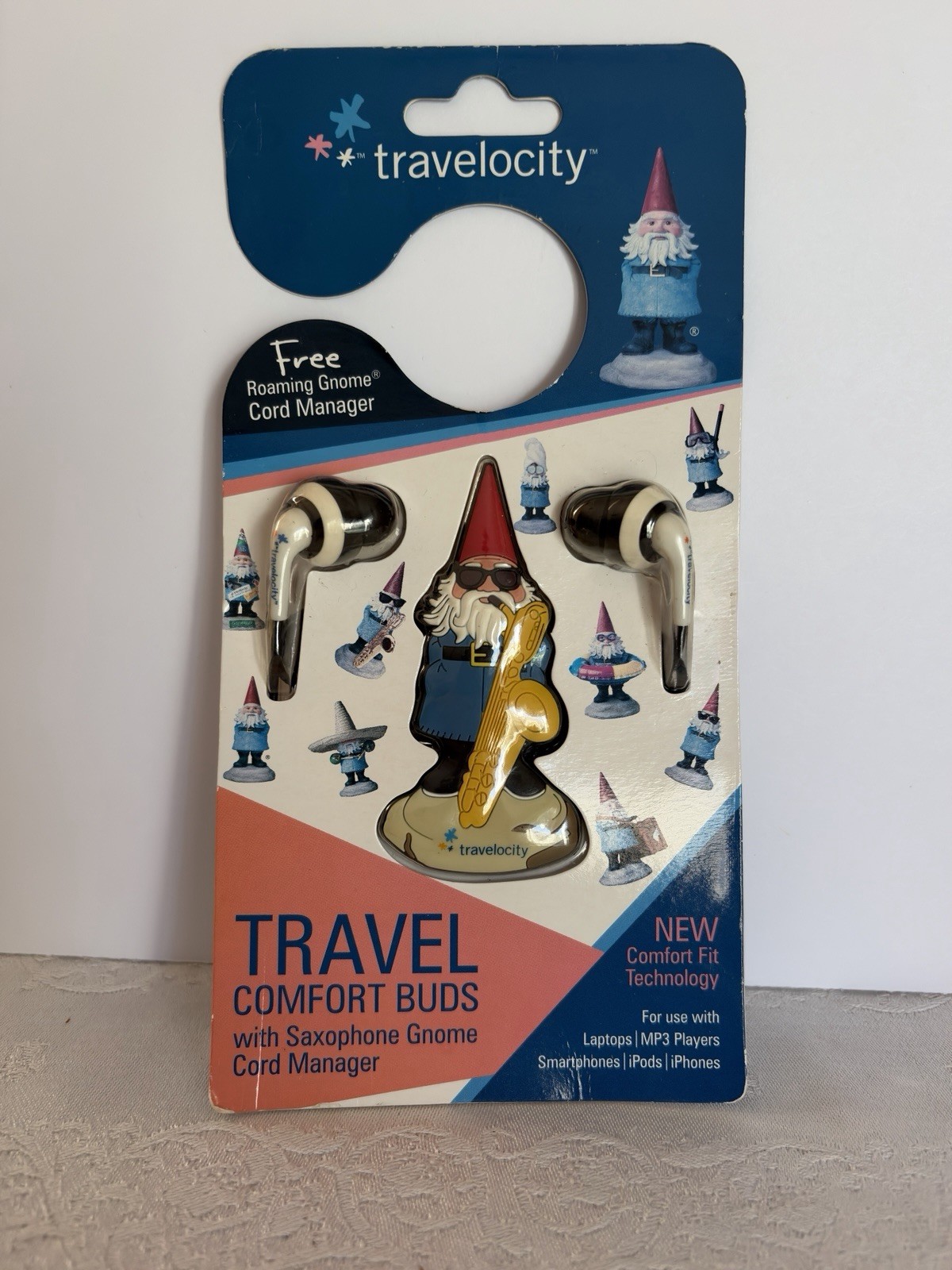TRAVELOCITY FREE ROAMING GNOME TRAVEL COMFORT EAR BUDS & CORD MANAGER