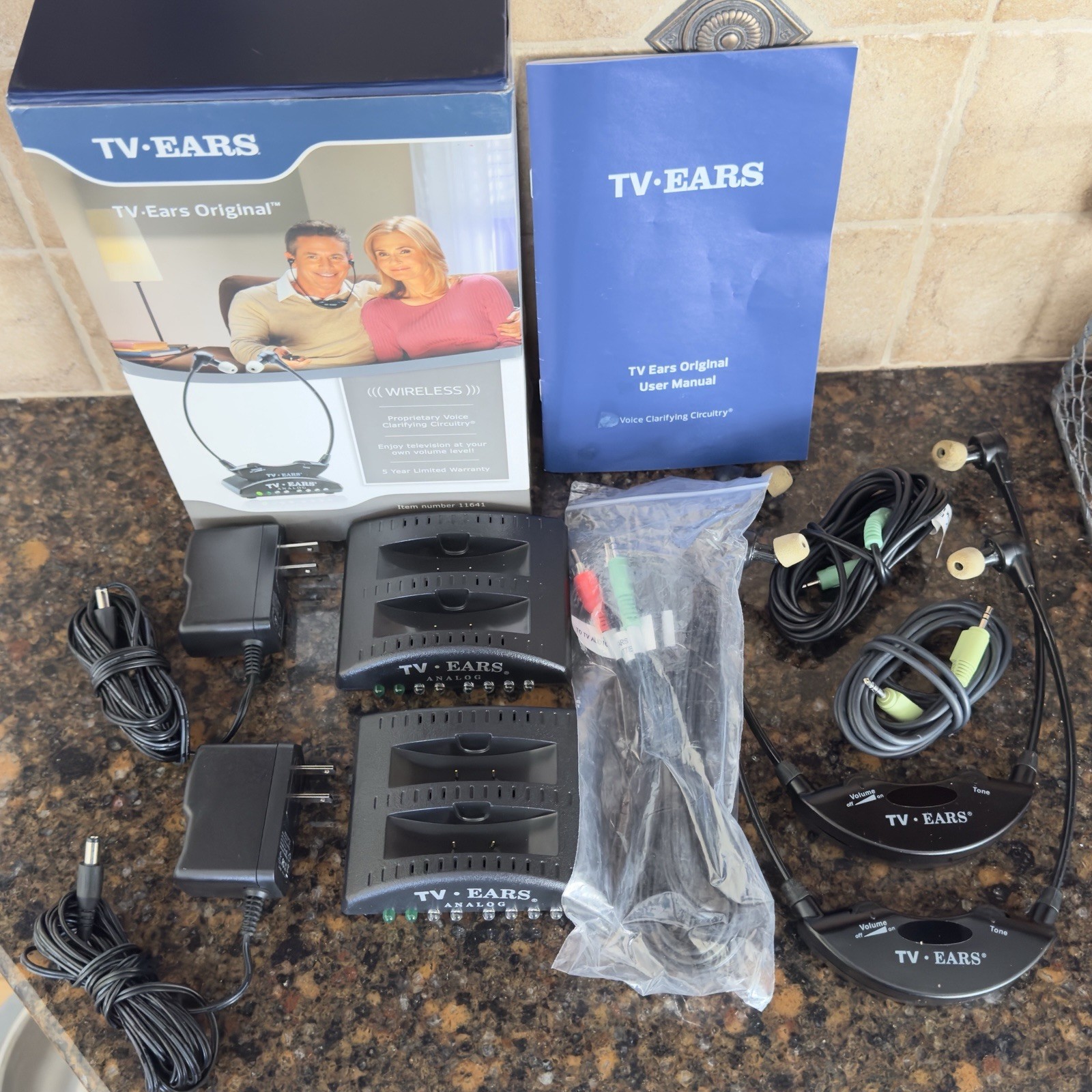 TV Ears Wireless Black Version 5.0 Item #11641 Voice Clarifying Listening 2 Sets