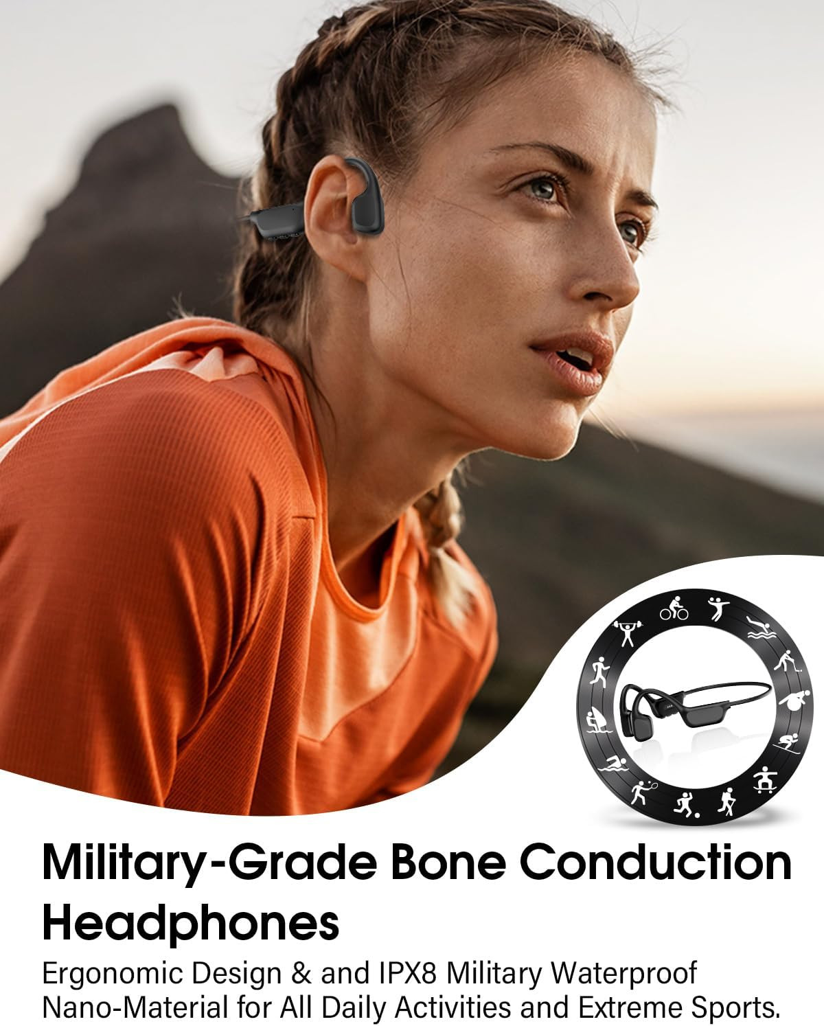 Bone Conduction Headphones, IPX8 Waterproof Swimming Headphones, Open Ear Headph