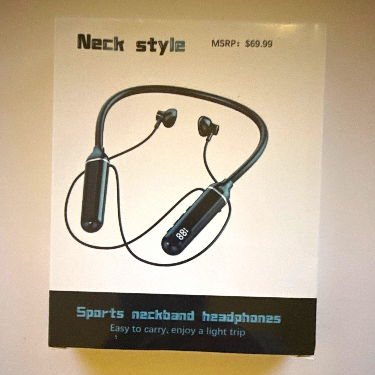 Wireless Bluetooth Neckband In-Ear Earbuds w/ LED Digital Display, Black
