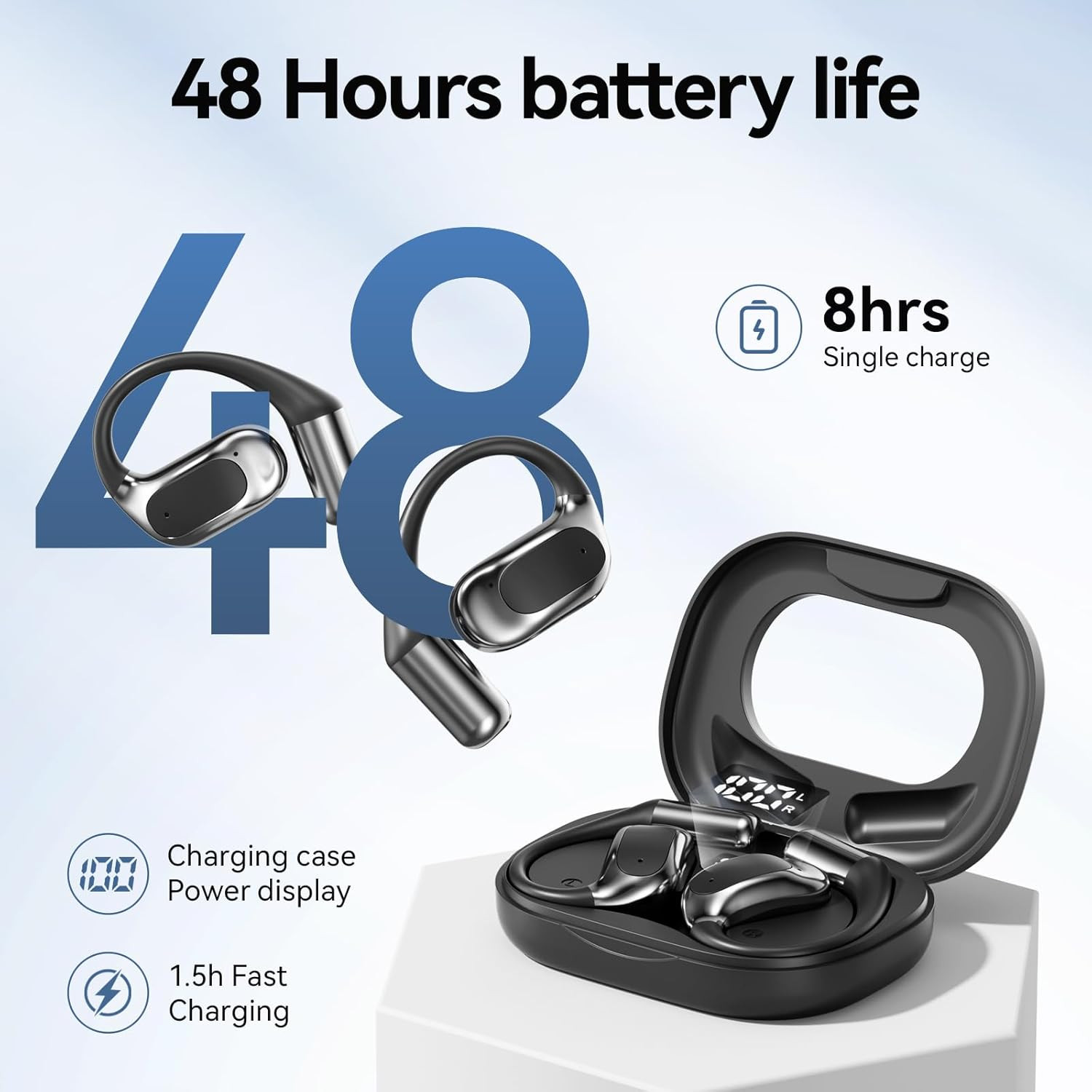 Open Ear Headphones Bluetooth Wireless over Ear Earbuds with Ergonomic Earhook E