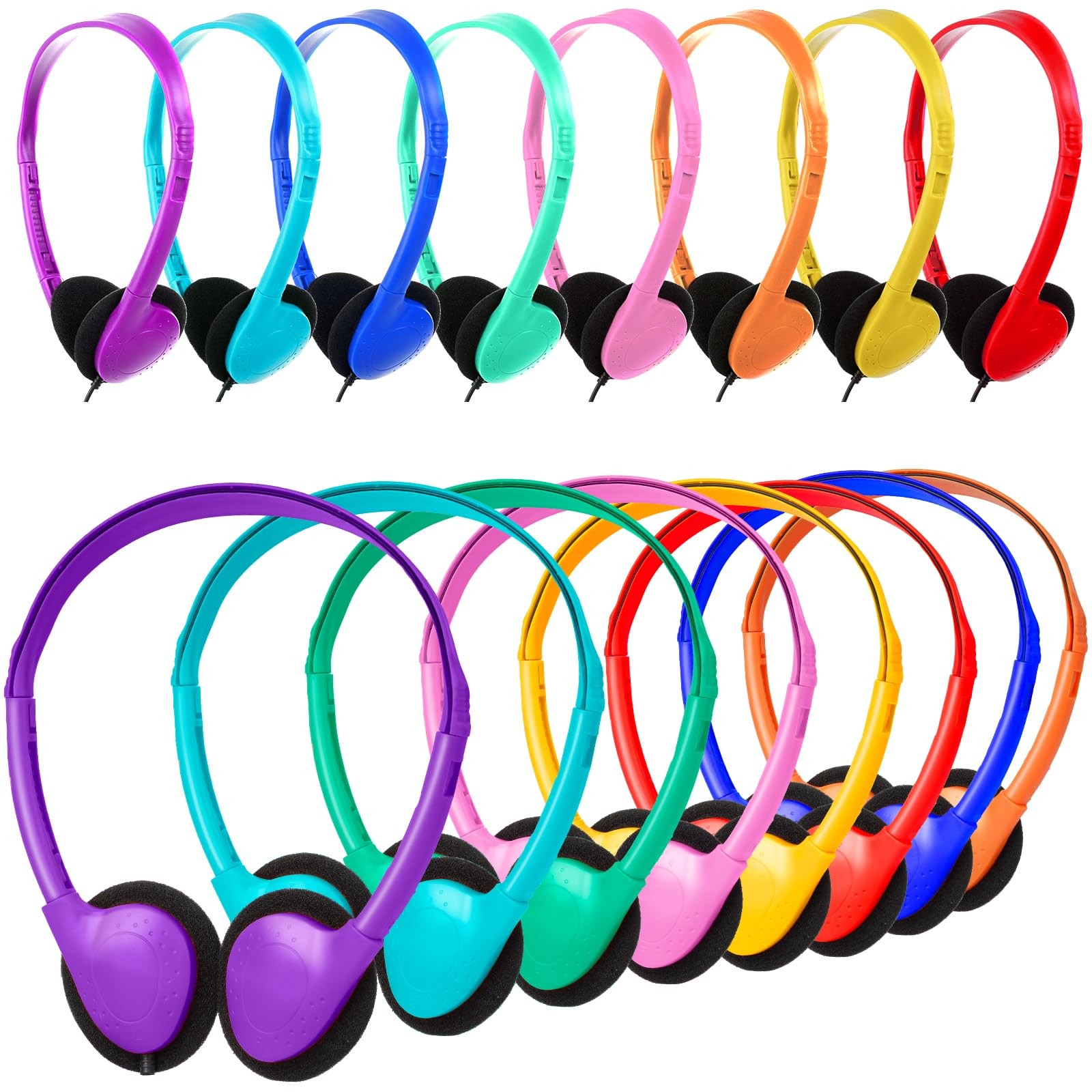 Classroom Headphones Bulk 24 Pack Kids Children On Ear Comfy Swivel Earphones