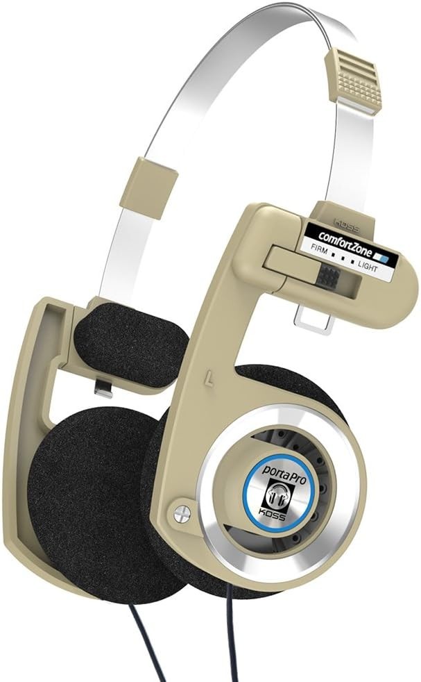 Beige On-Ear Headphones – Volume Control, In-Line Mic, Retro