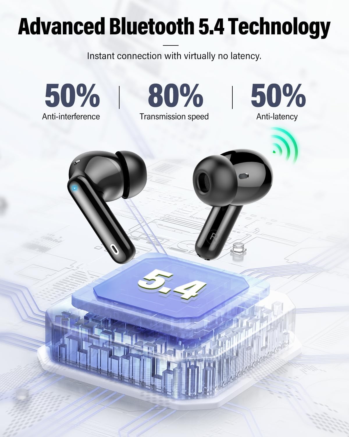 Wireless Earbuds, Bluetooth 5.4 Headphones Bass Stereo, Ear Buds with Noise Canc