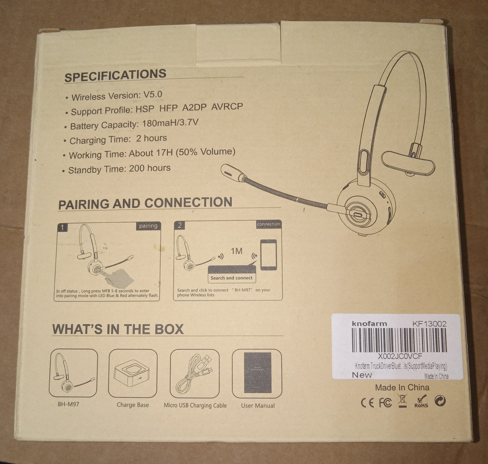BH-M97 On Ear Headset V5.0 Wireless Headphones Call Center Earphone Open Box