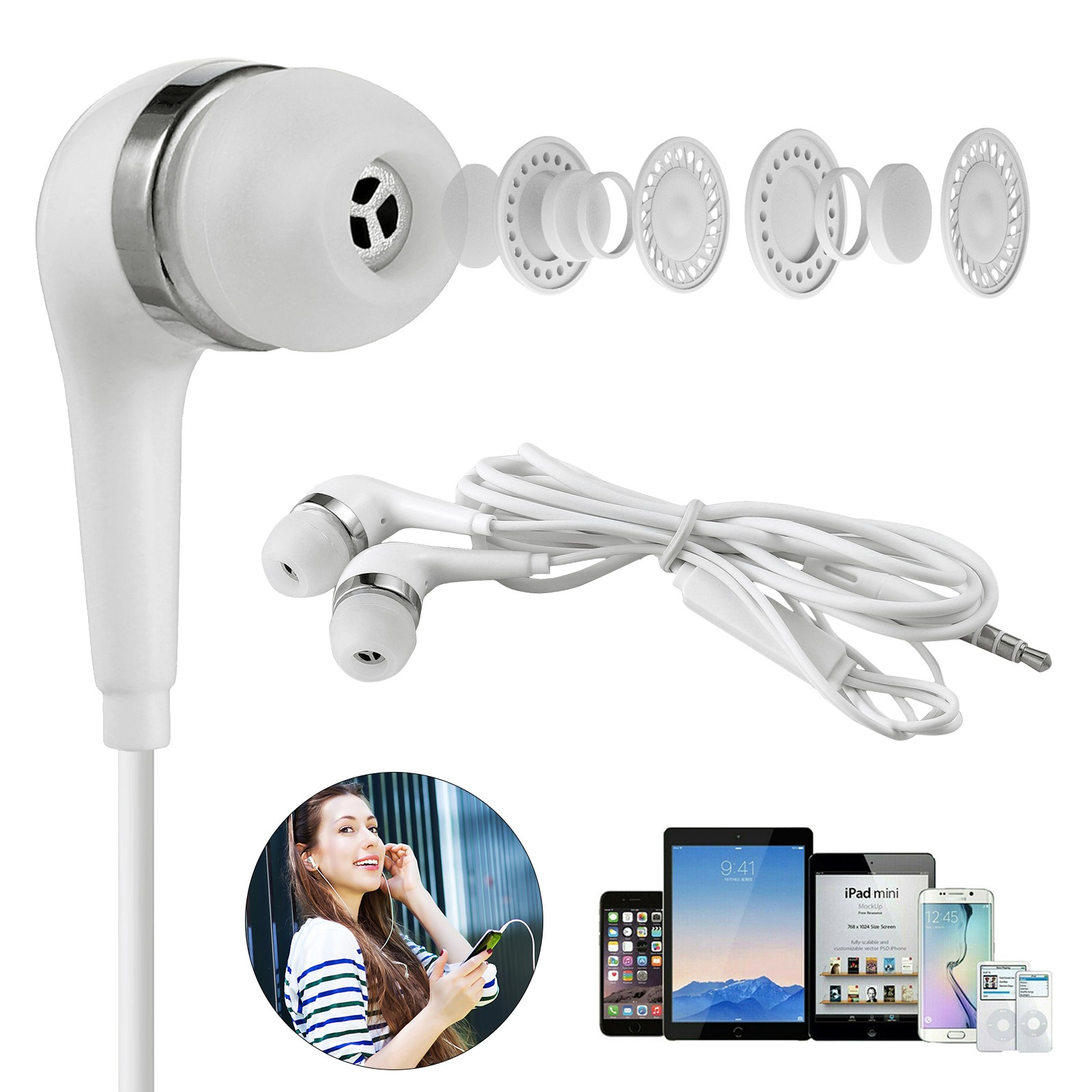 Universal headset single button white Wired for Listen to music call 3.5mm Plug