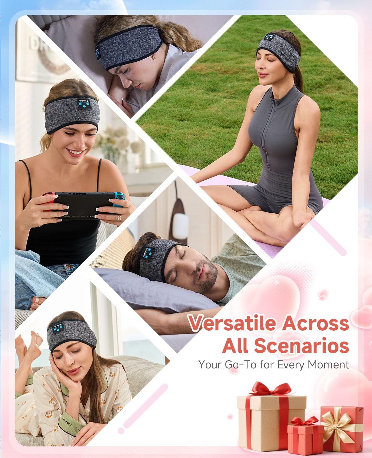 Bluetooth 5.4 Sleep Headphone Wireless Headband Side Sleeper SweatProof