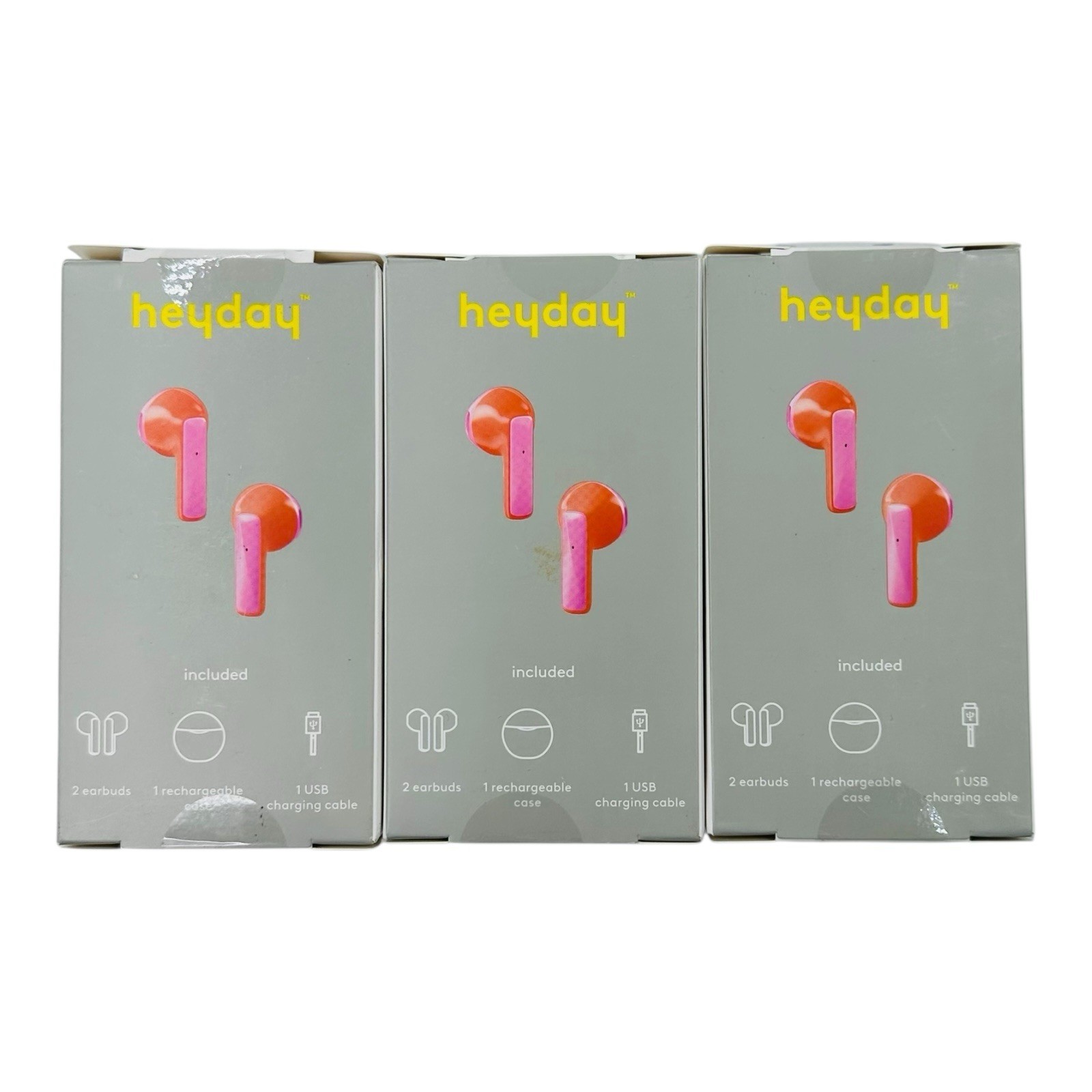 Lot of 3 Heyday True Wireless Earbuds Coral Orange Earbuds – Sealed Boxes