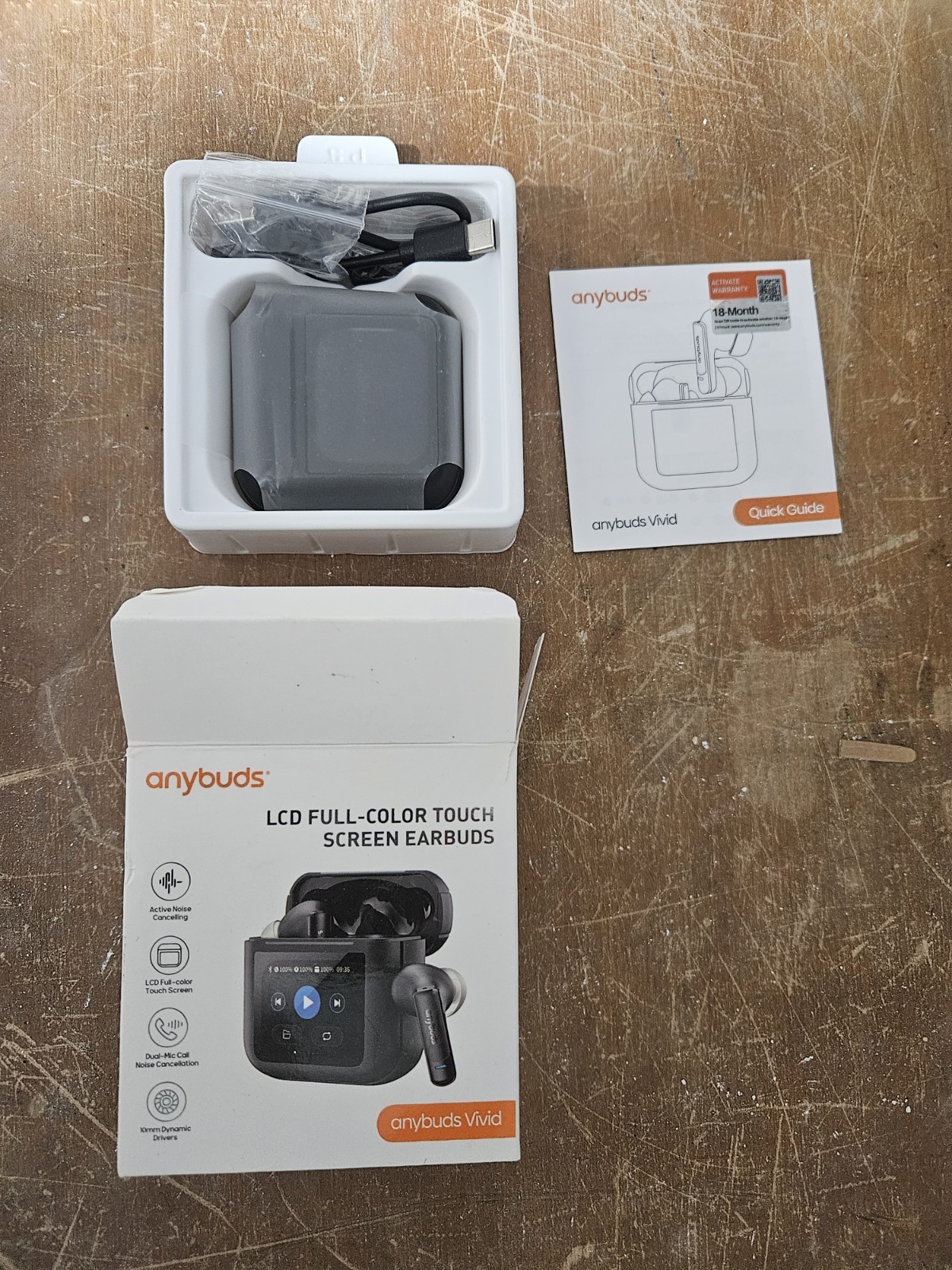 Anybuds Vivid 1.75″ Touch Screen Wireless Earbuds ANC Noise Cancellation