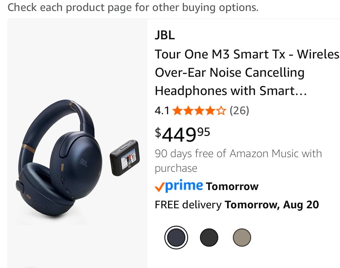 JBL Tour One M2 Wireless Over-Ear Noise-Canceling Headphones Black