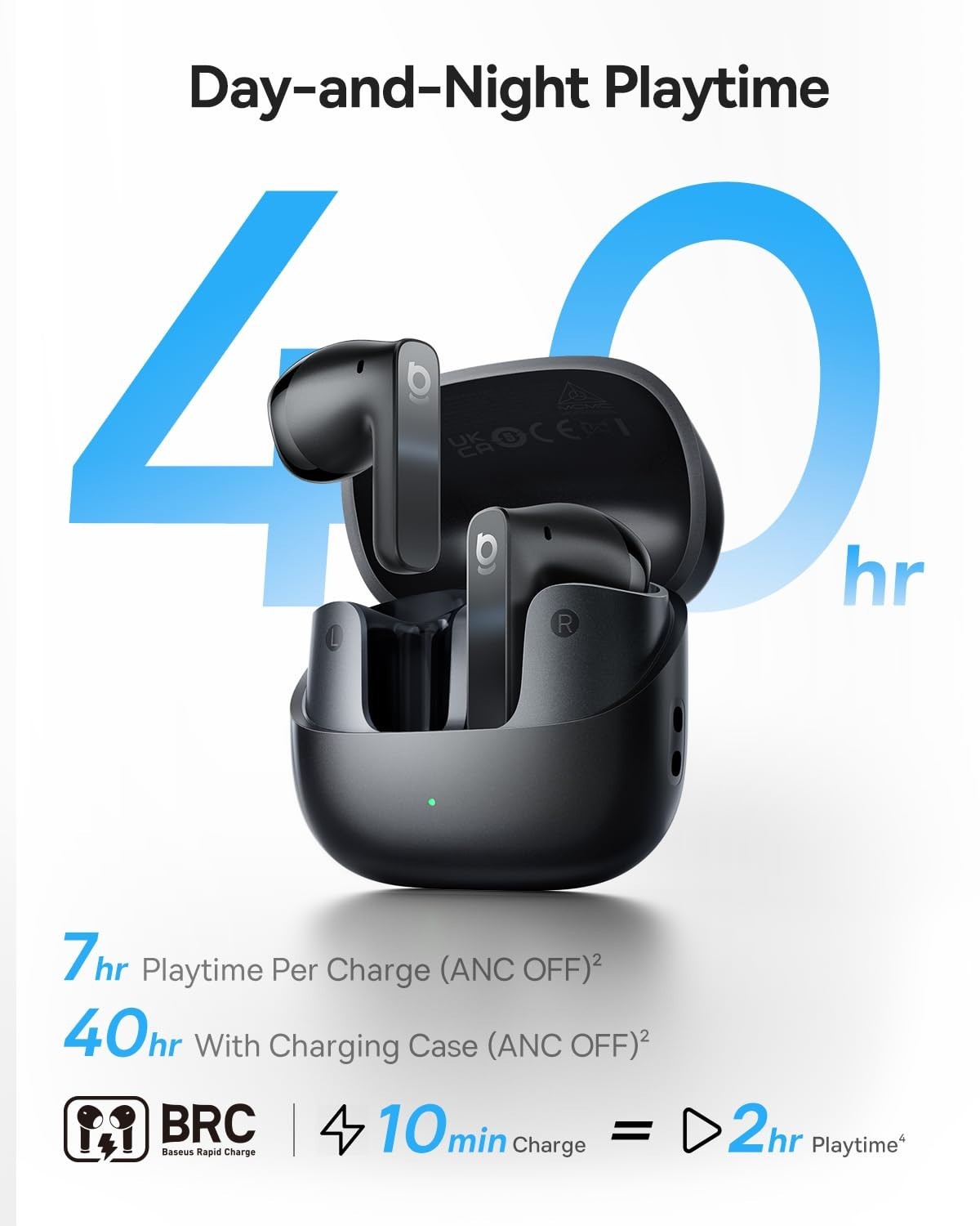 Noise Cancelling Semi-In-Ear Earbuds, Hi-Res Audio, 40H Playtime, 6-Mic Call