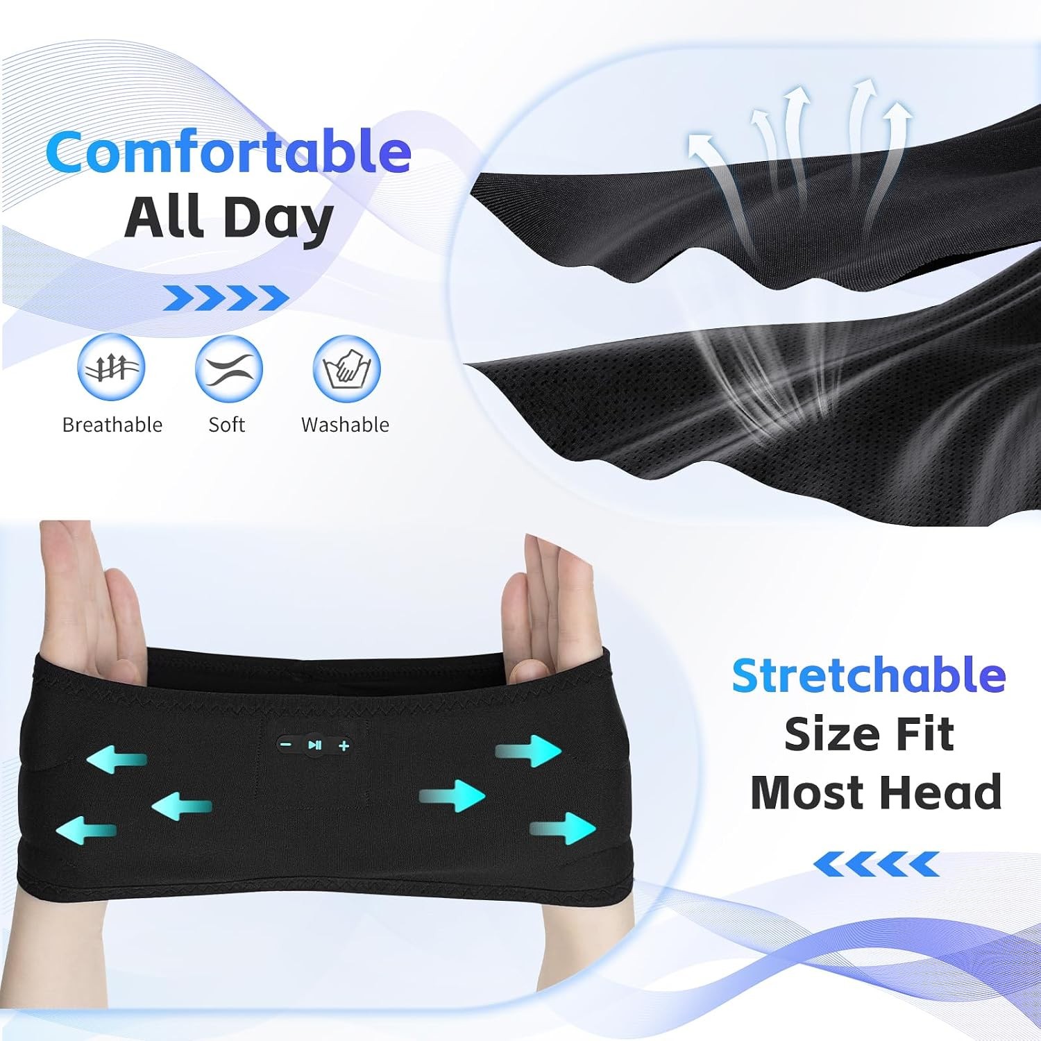 Sleep Mask Bluetooth Headphones Wireless Headband Eye Mask Sport 20H Stereo USB
