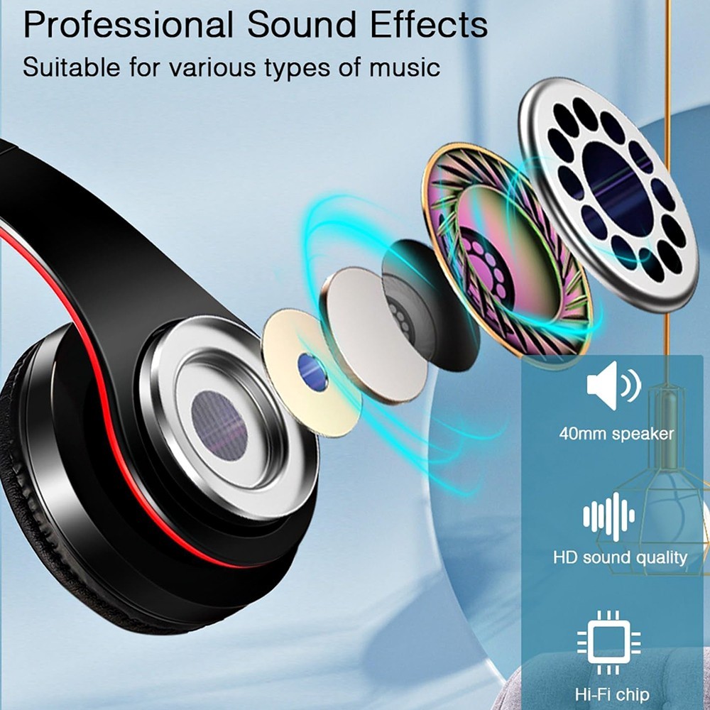 WIRELESS BLUETOOTH HEADPHONES HI-FI STEREO ADJUSTABLE MIC 3.5MM FM RADIO MP3 TF