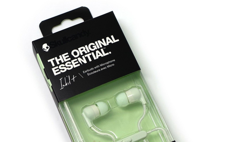 Skullcandy Ink’d+ Wired in Ear Buds 3.8mm Remote Mic Headphones – Mint White