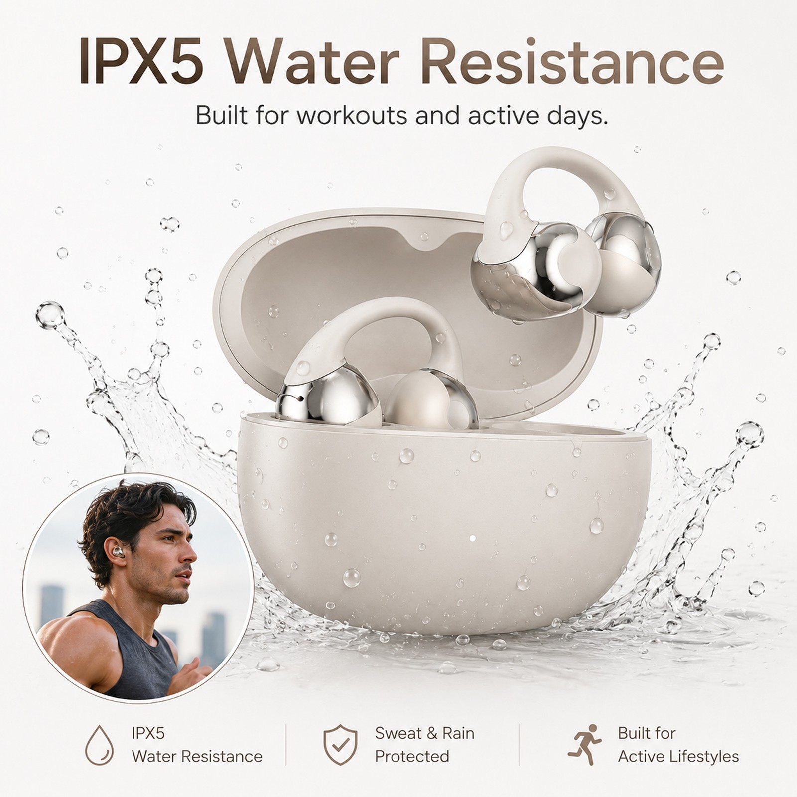 Clip Open Ear Wireless Earbuds IPX5 Water Resistant Workout