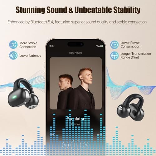 Open Ear Headphones, Bluetooth 5.4 Clip On Headphones, 40H Playtime BLACK